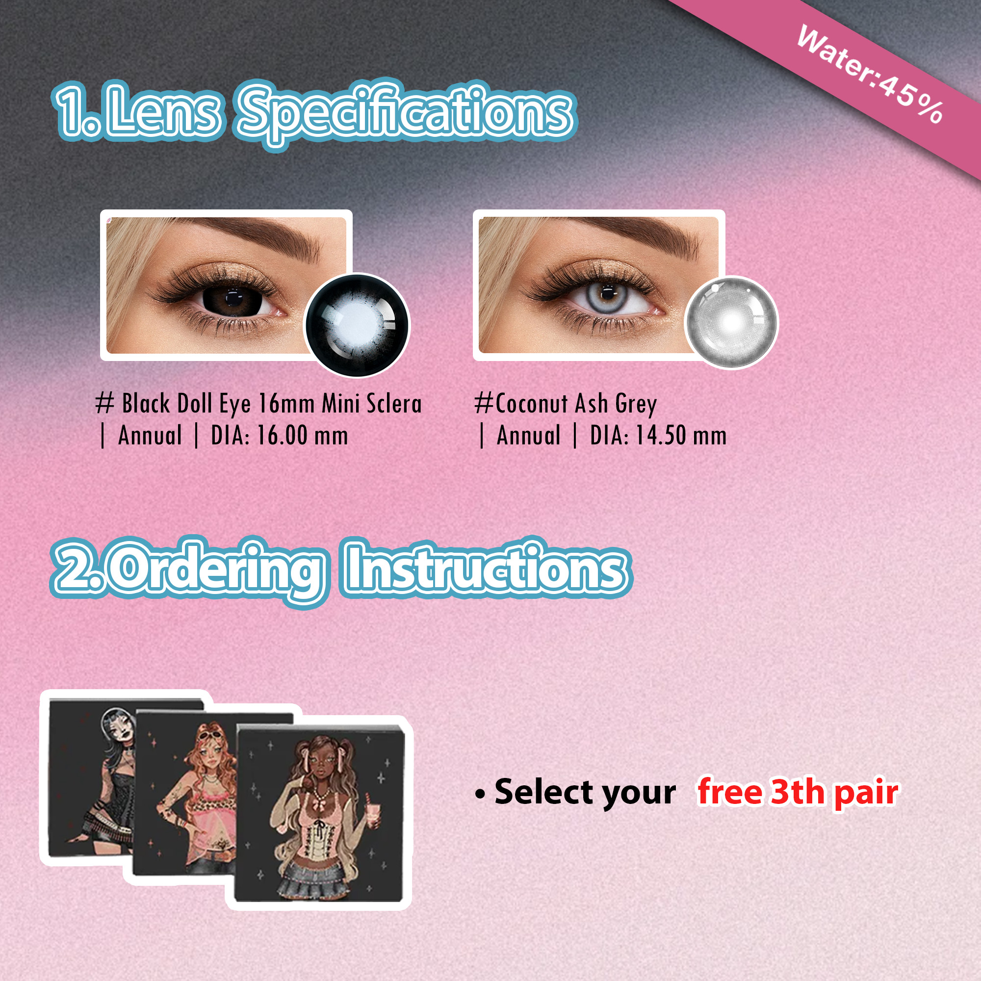 Summer Essentia X 3 Pairs Bigger Cute Dolly Eye Contacts Set Enlarge | 16mm (Customized✨）