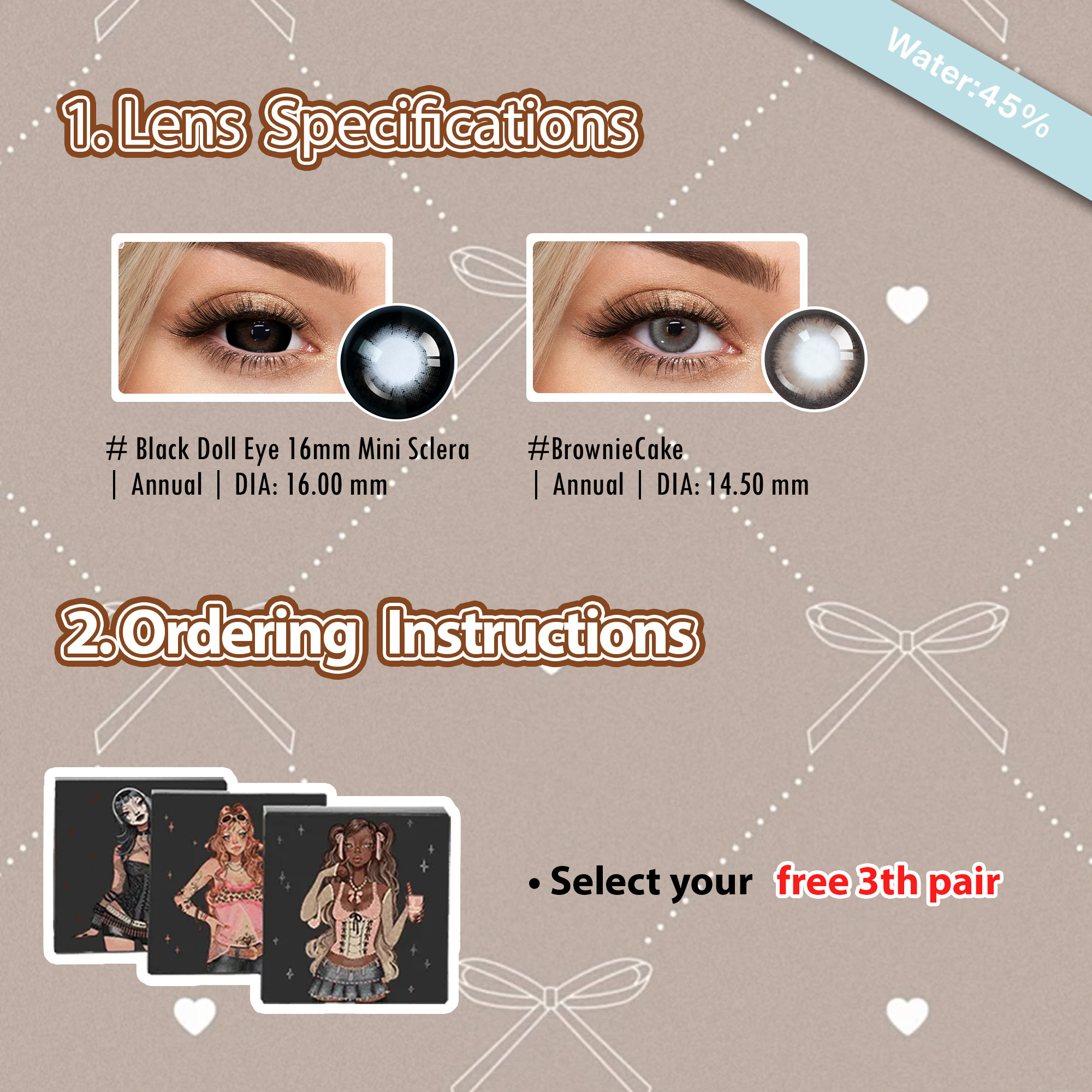 Summer Essentia X 3 Pairs Bigger Doll Eye Contacts Set | Natural | 16mm  (Customized✨)