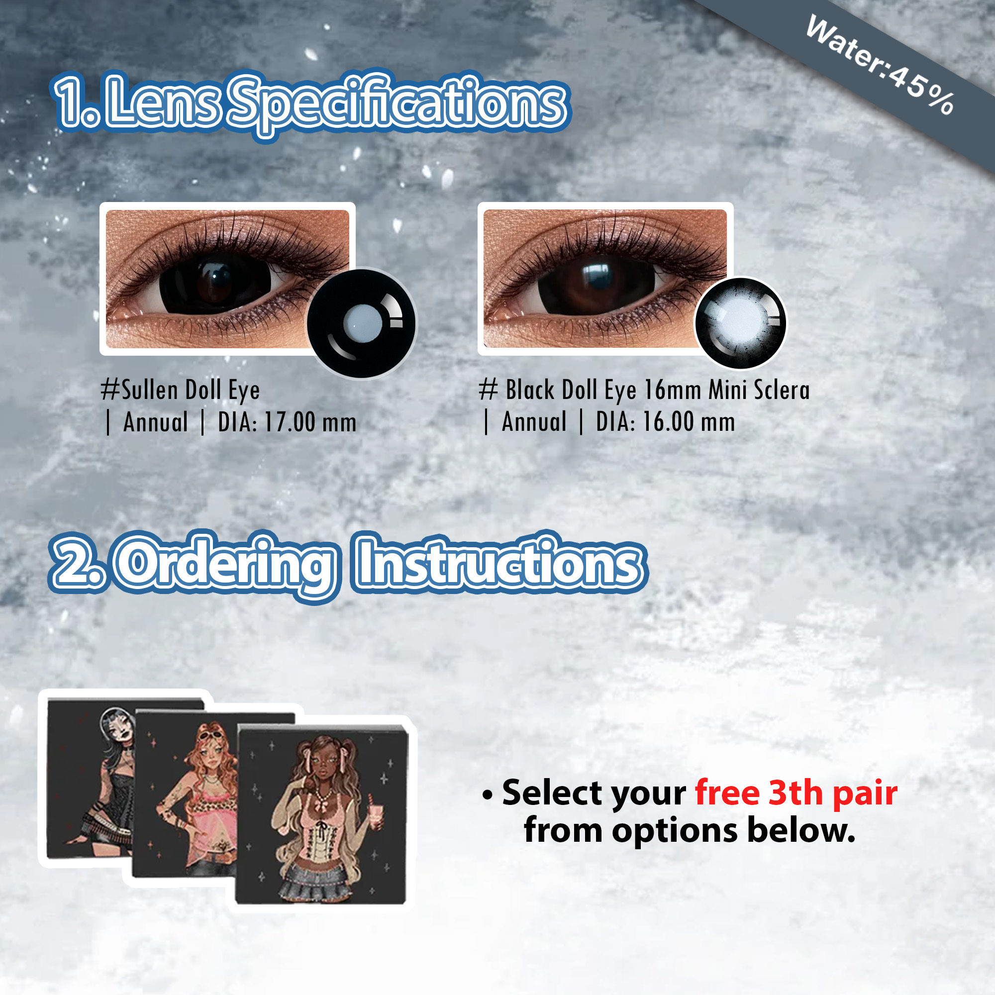 Summer Essentia X 3 Pairs Bigger Eye Contacts Set | Dolly | Enlarge | Black 17mm  (Customized✨)