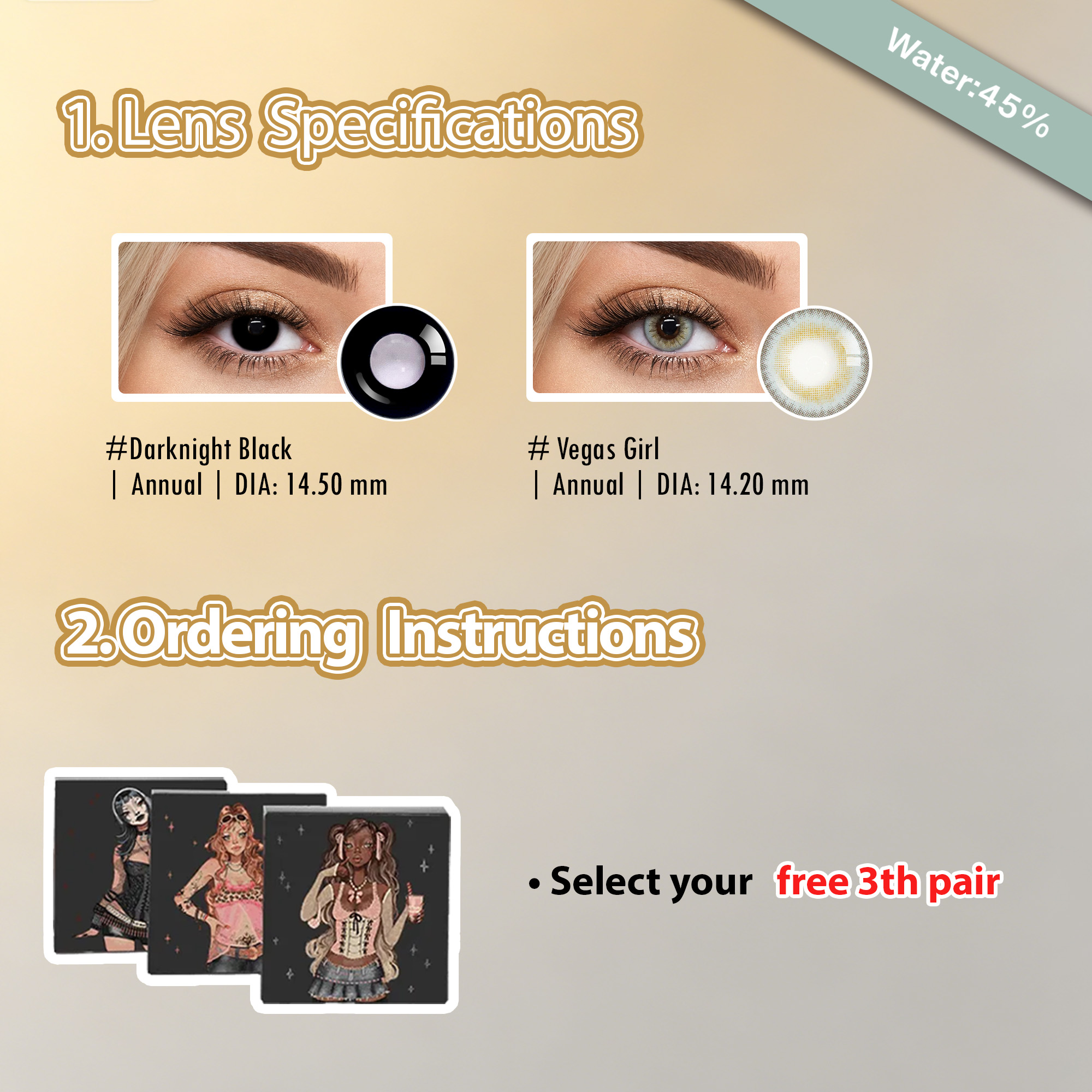 Summer Essentia X 3 Pairs Bigger Eye Contacts Set | Dolly | Enlarge | Black (Customized✨)