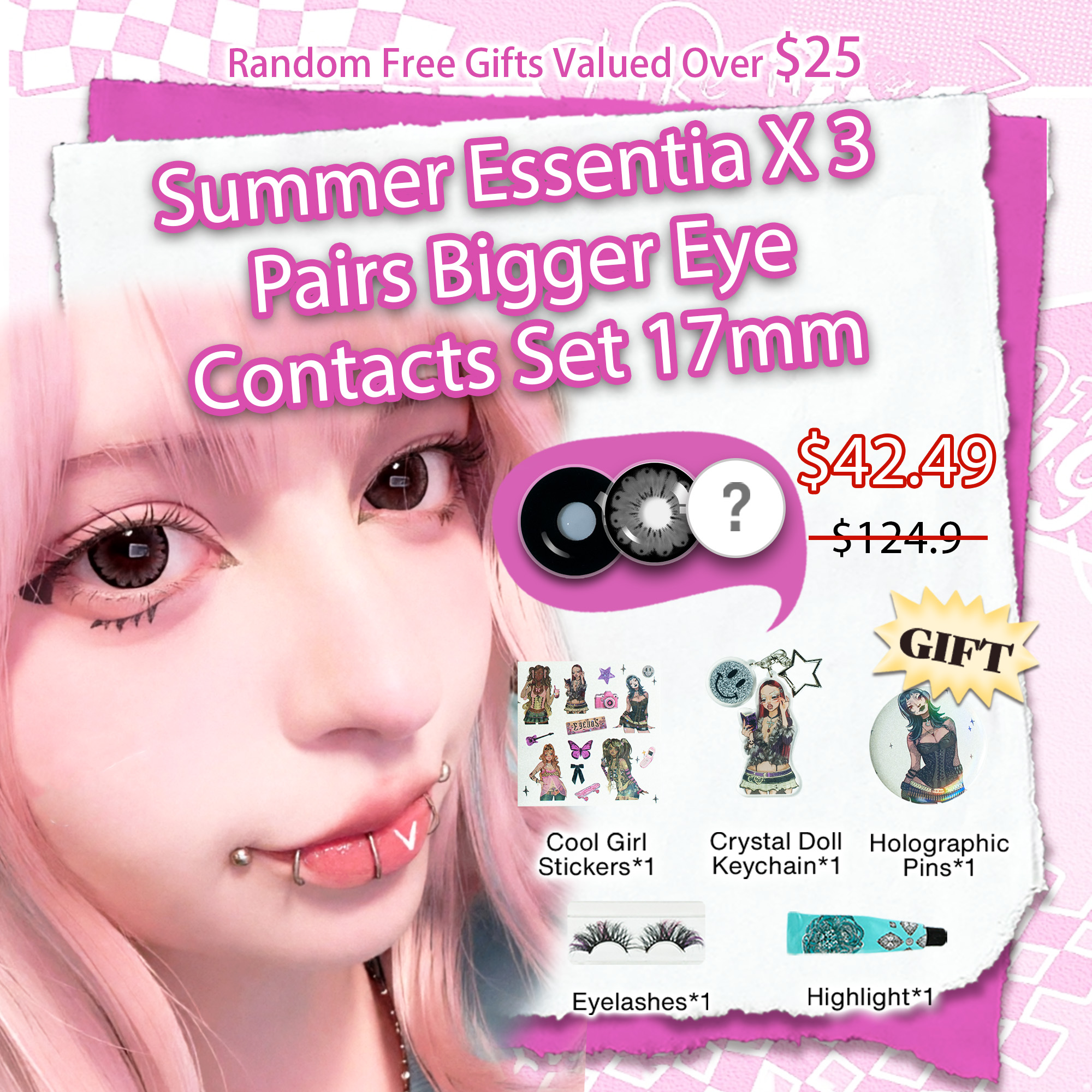 Summer Essentia X 3 Pairs Bigger Eye Contacts Set 17mm (Customized✨)