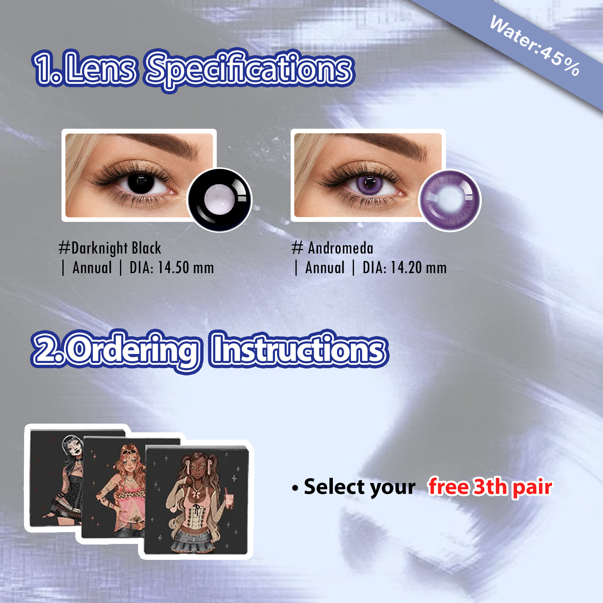 Summer Essentia X 3 Pairs Black Bigger Eye Contacts Set  | Enlarge  (Customized✨)