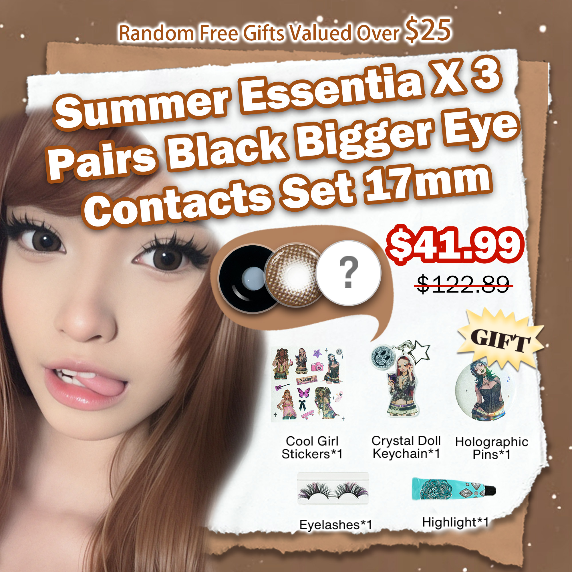 Summer Essentia X 3 Pairs Black Cute Eye Contacts Set  | Enlarge | 17mm  (Customized✨)