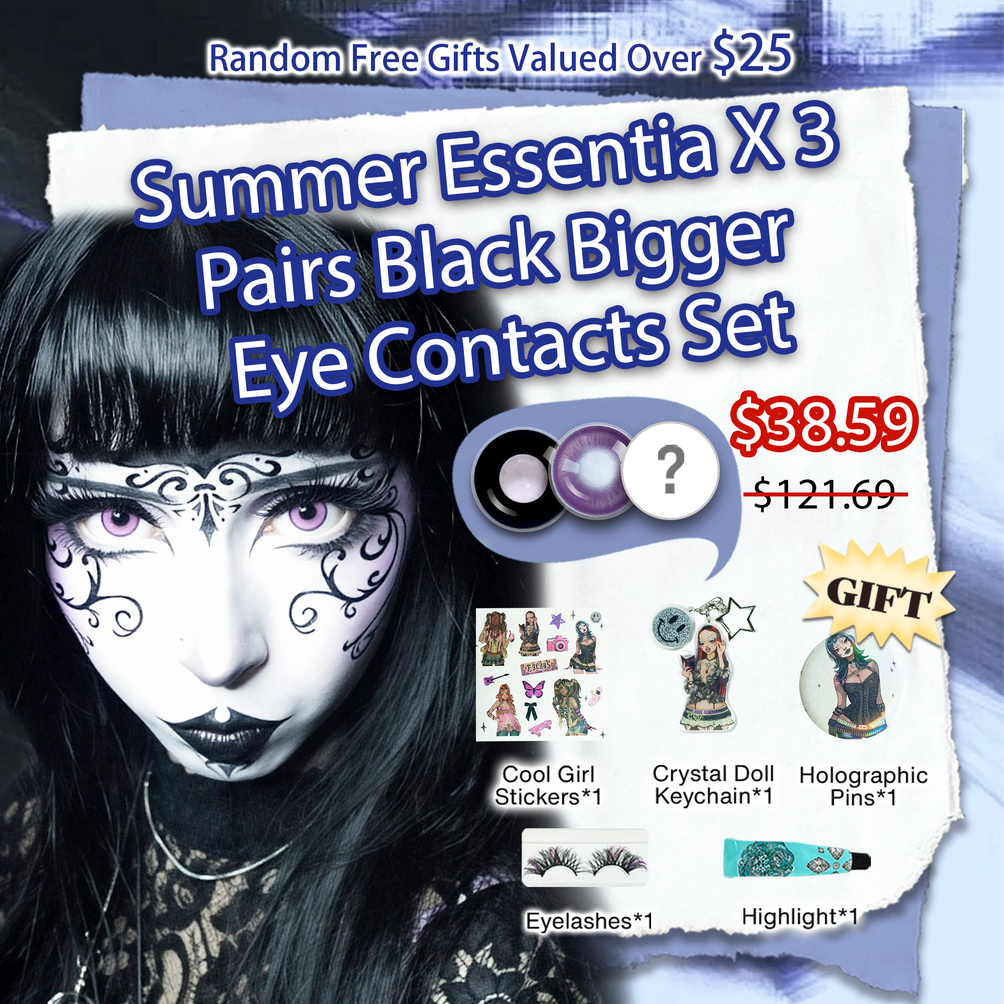 Summer Essentia X 3 Pairs Black Bigger Eye Contacts Set  | Enlarge  (Customized✨)
