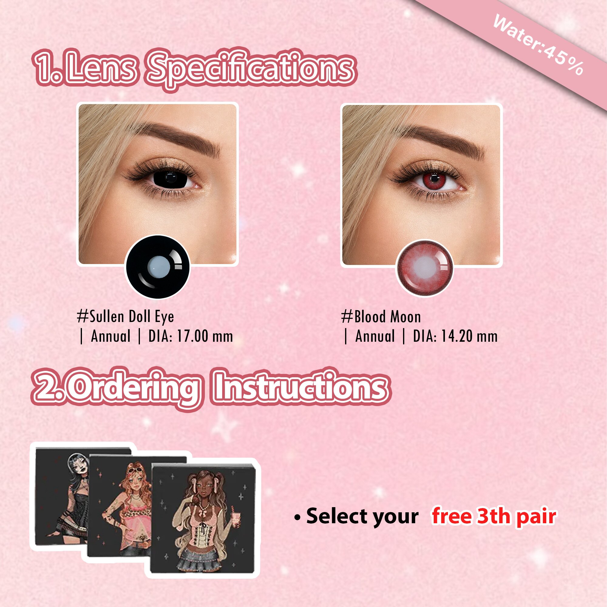 3 Pairs Dolly Eye 17mm Set | Enlarge | Red (Customized✨)