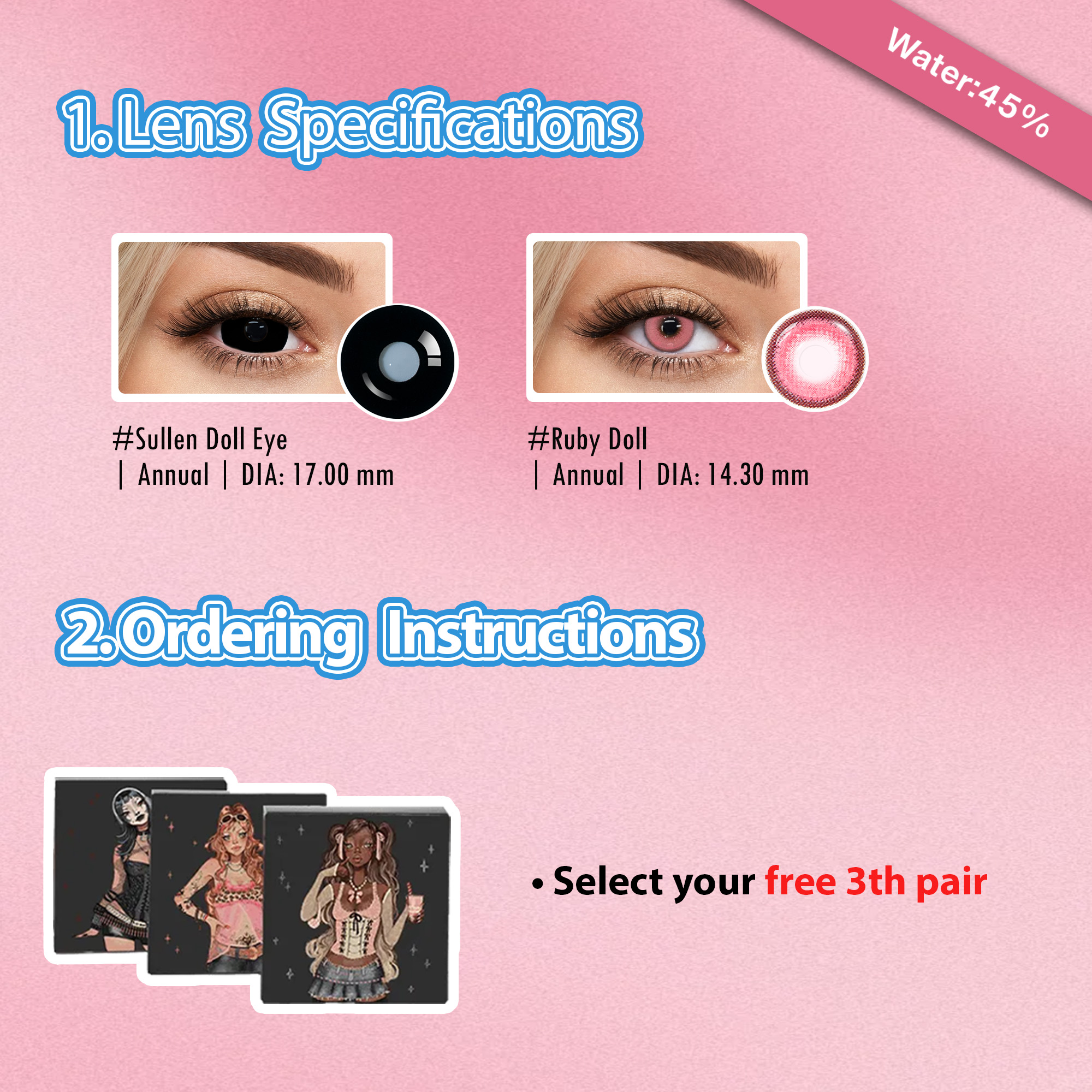 Summer Essentia X 3 Pairs Bigger Dolly Eye Contacts Set | Enlarge | Red 17mm (Customized✨)