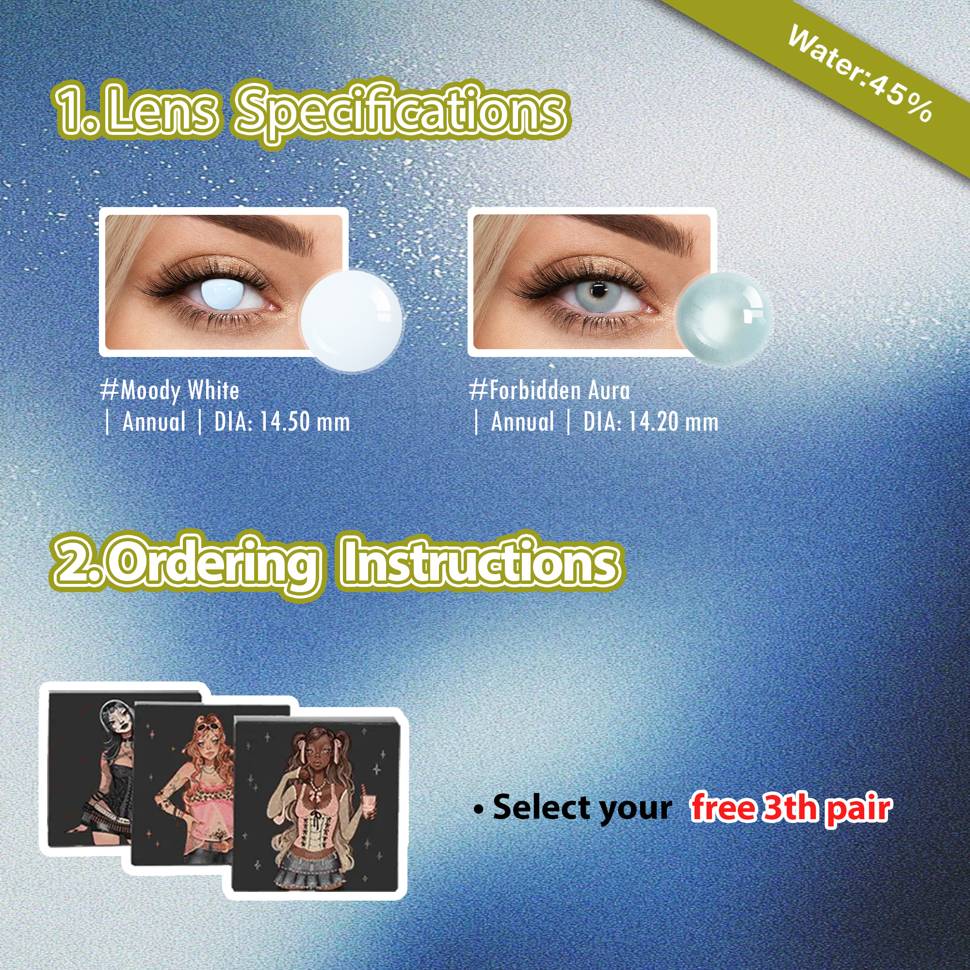 Summer Essentia X 3 Pairs Blue Eye Contacts Set  | Bigger | 1mm (Customized✨) 