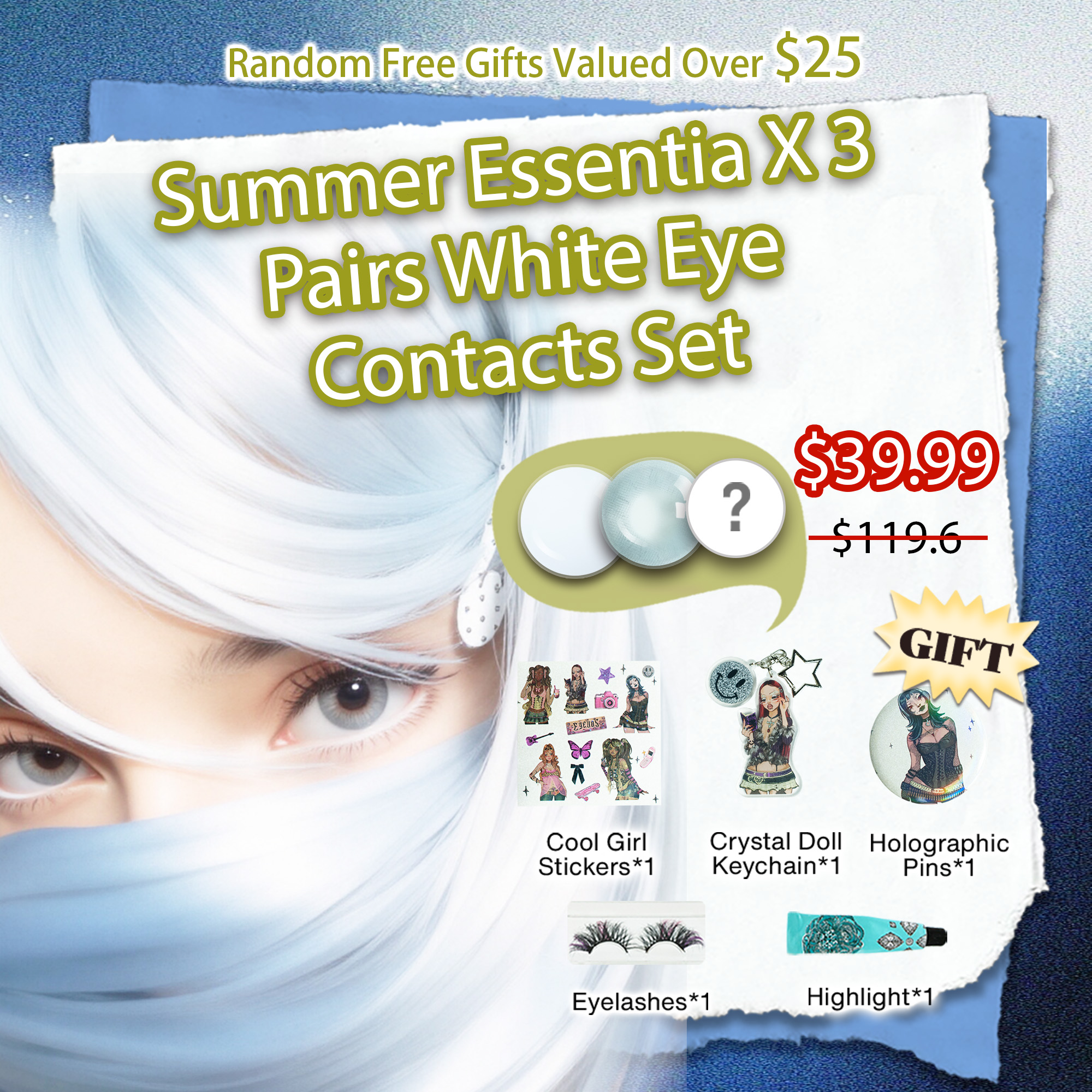Summer Essentia X 3 Pairs Blue Eye Contacts Set  | Bigger | 1mm (Customized✨) 