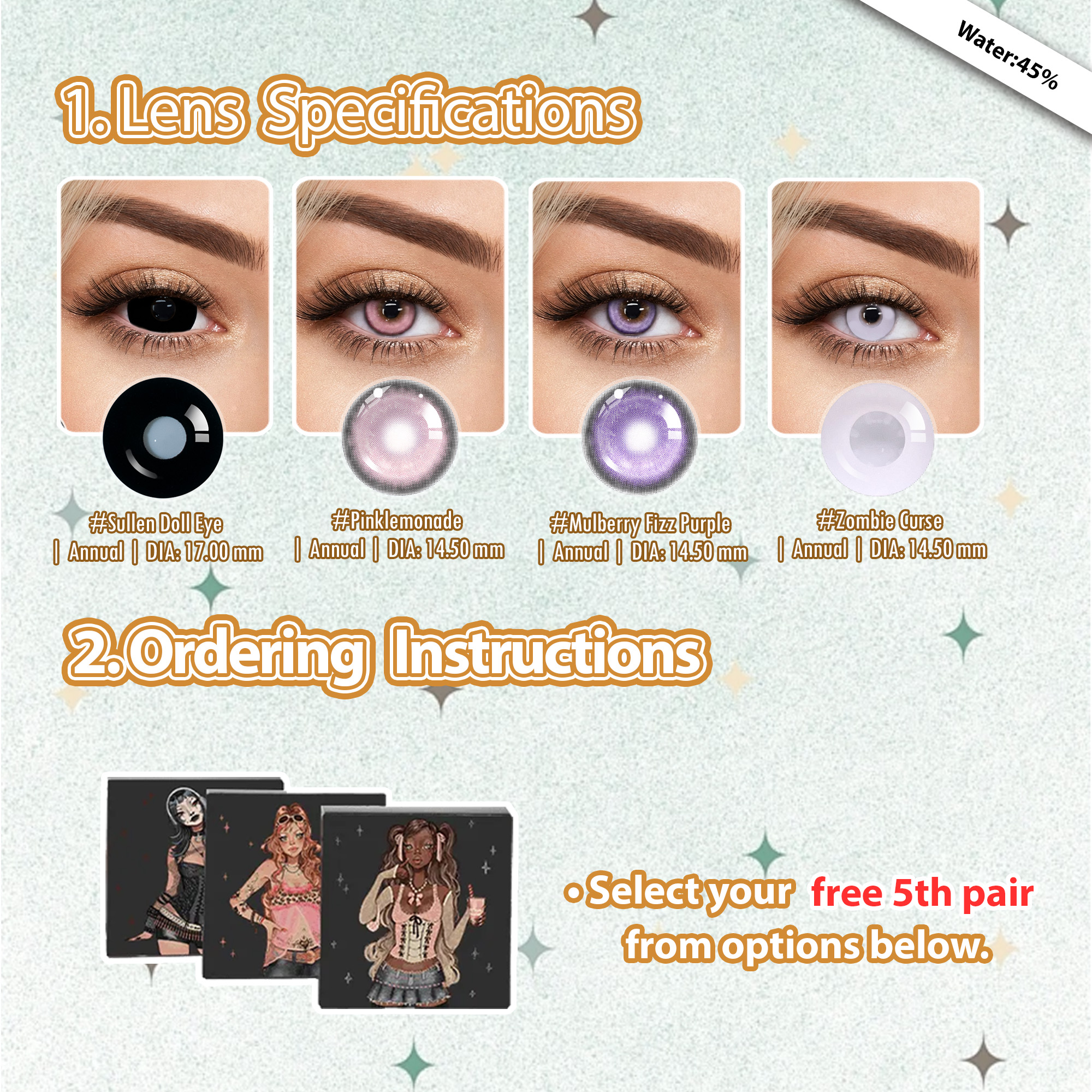 Summer Essentia X 5 Pairs Cute Bigger Dolly Eye Contacts Set | Enlarge 17mm (Customized✨)