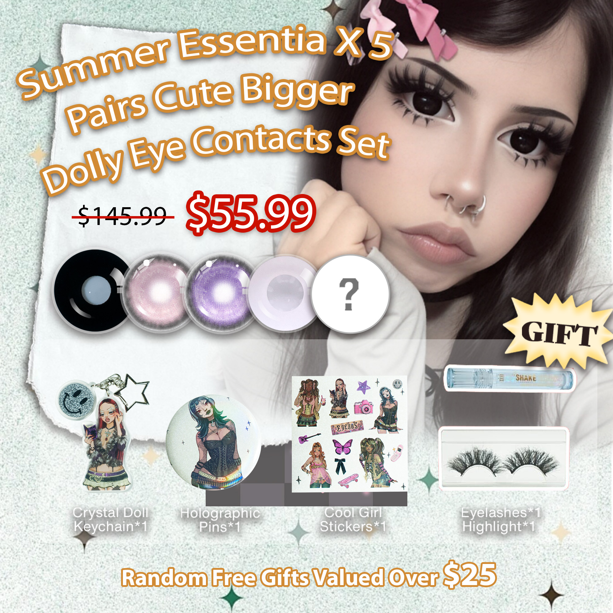 Summer Essentia X 5 Pairs Cute Bigger Dolly Eye Contacts Set | Enlarge 17mm (Customized✨)