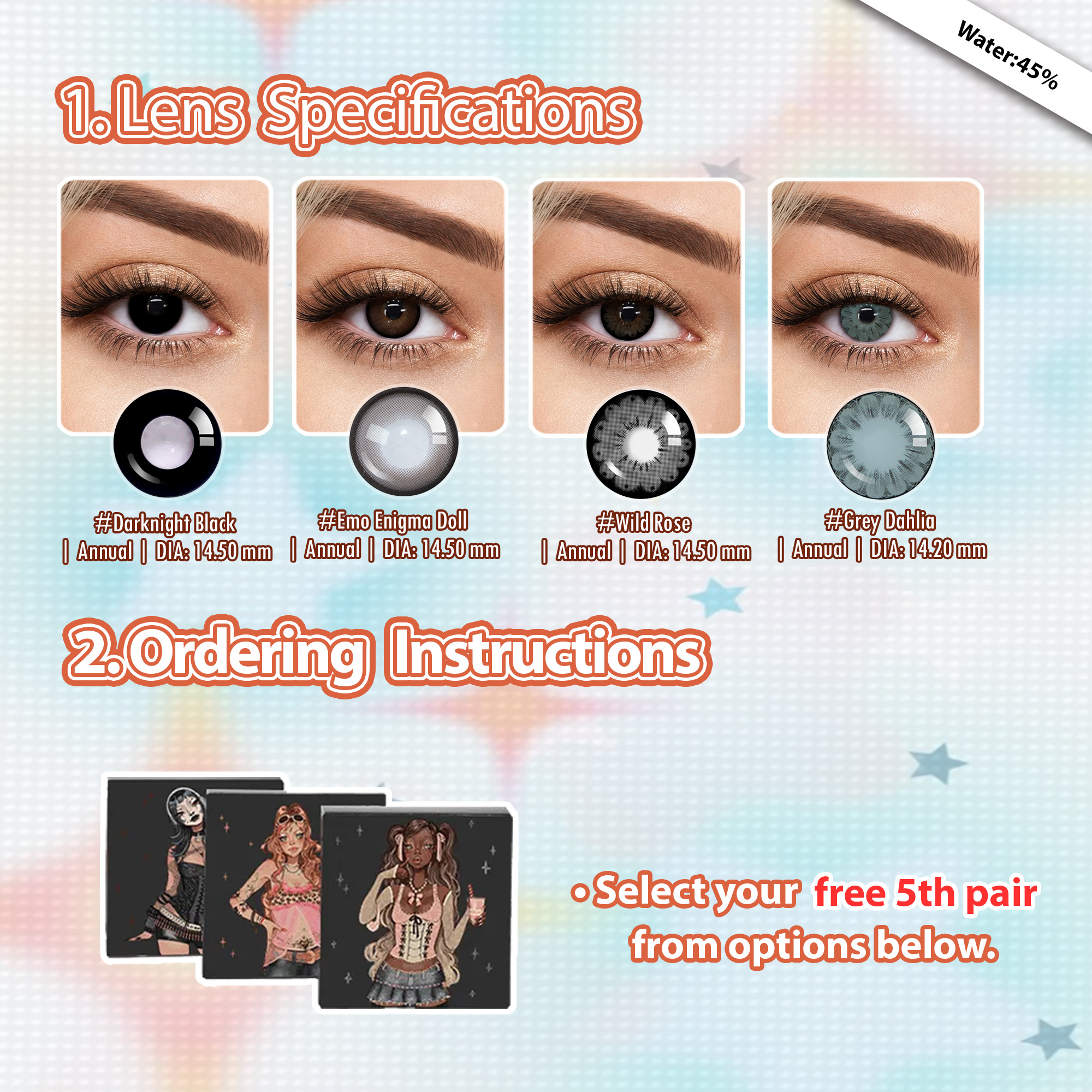 Summer Essentia X 5 Pairs Cute Dolly Eye Contacts Set 17mm (Customized✨)