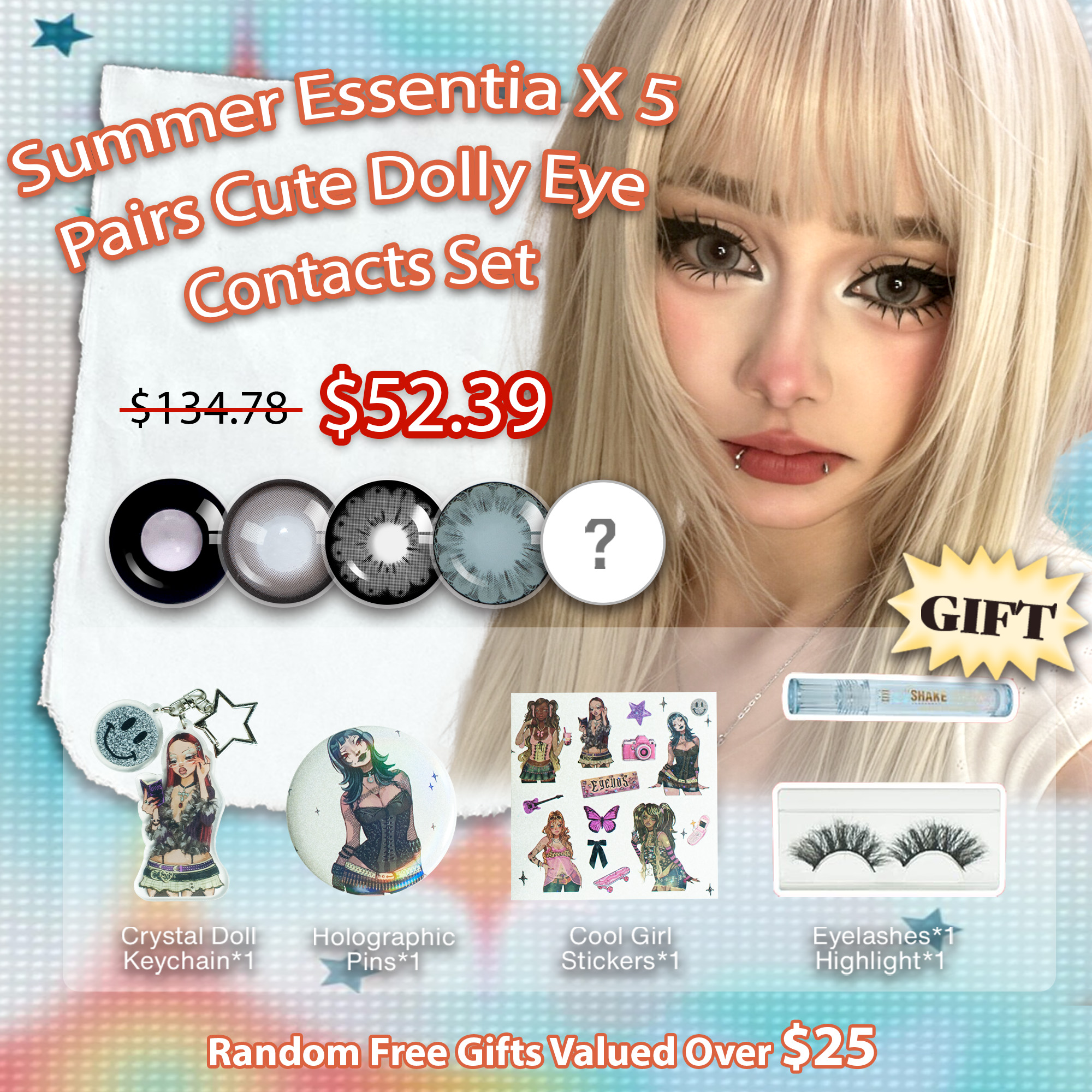 Summer Essentia X 5 Pairs Cute Dolly Eye Contacts Set 17mm (Customized✨)