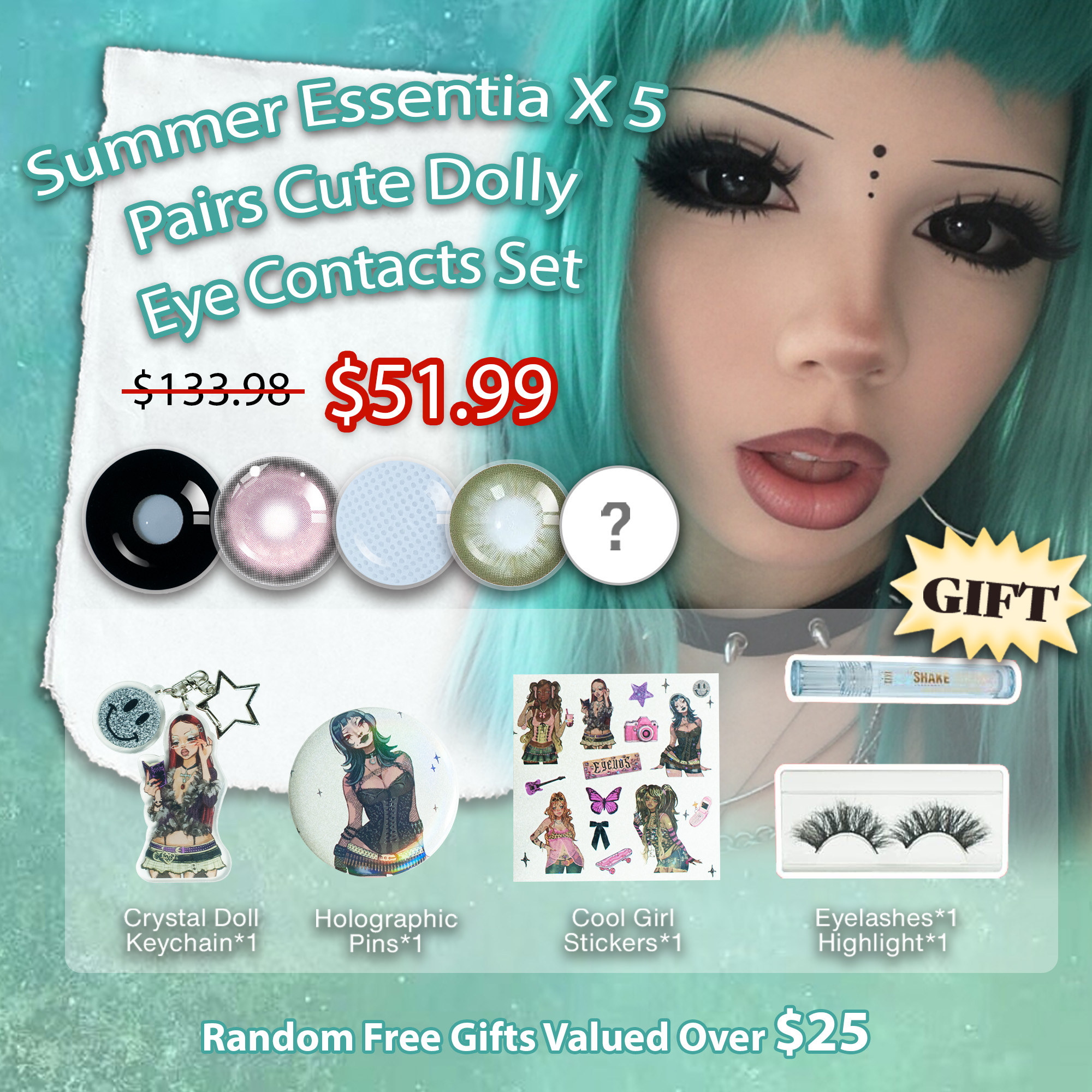 Summer Essentia X 5 Pairs Cute Dolly Eye Contacts Set | Bigger | Black | Enlarge 17mm (Customized✨)