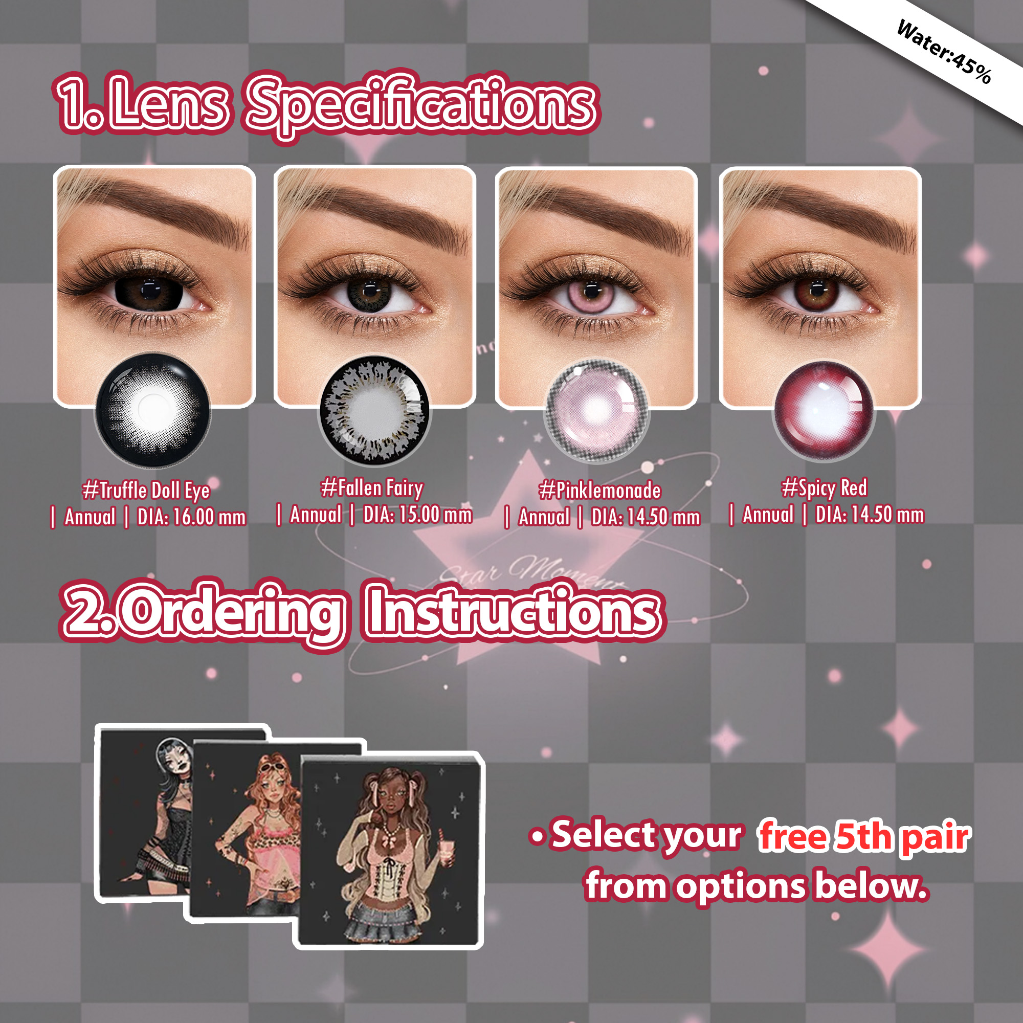 Summer Essentia X 5 Pairs Red Dolly Eye Contacts Set | Bigger | 16mm (Customized✨)