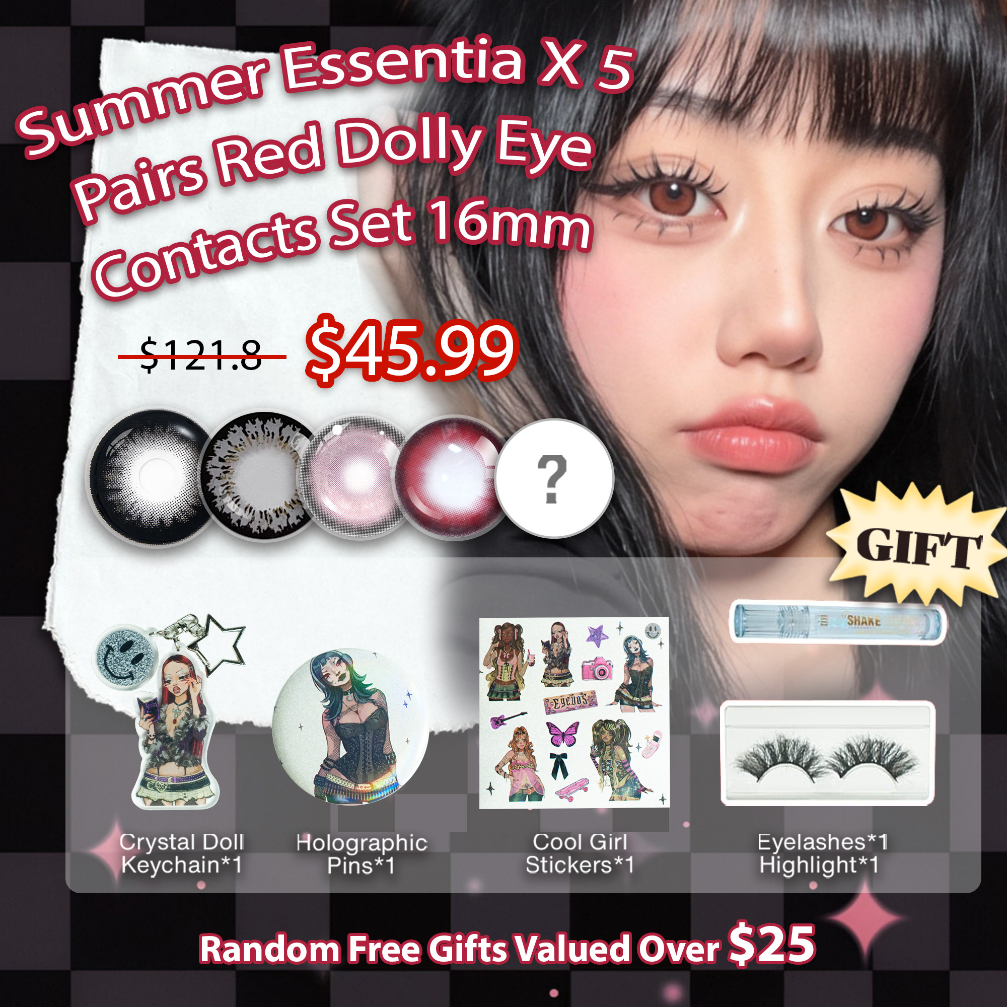 Summer Essentia X 5 Pairs Red Dolly Eye Contacts Set | Bigger | 16mm (Customized✨)