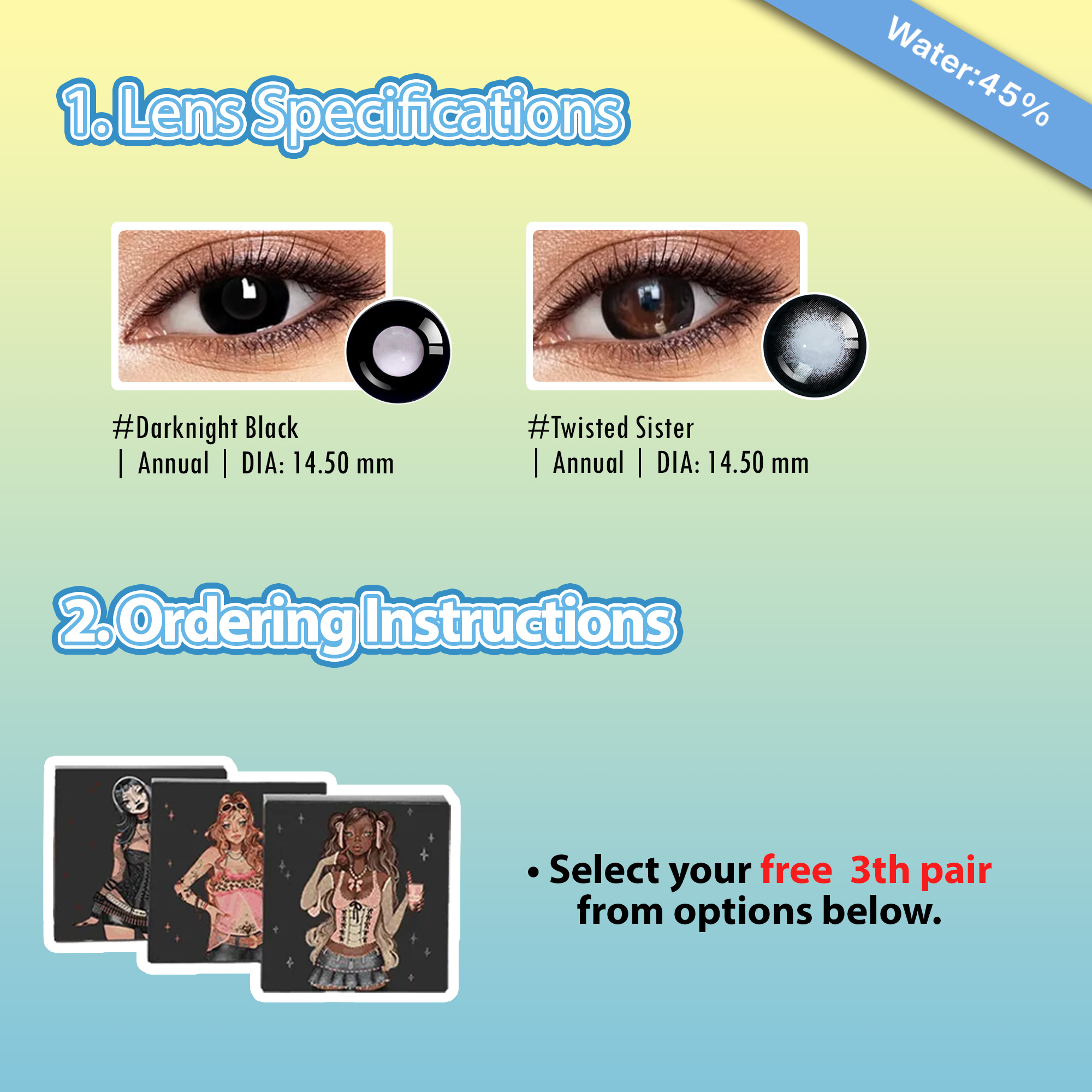 Summer Essentia X 3 Pairs Dolly Eye Set  | Enlarge | Black (Customized✨)