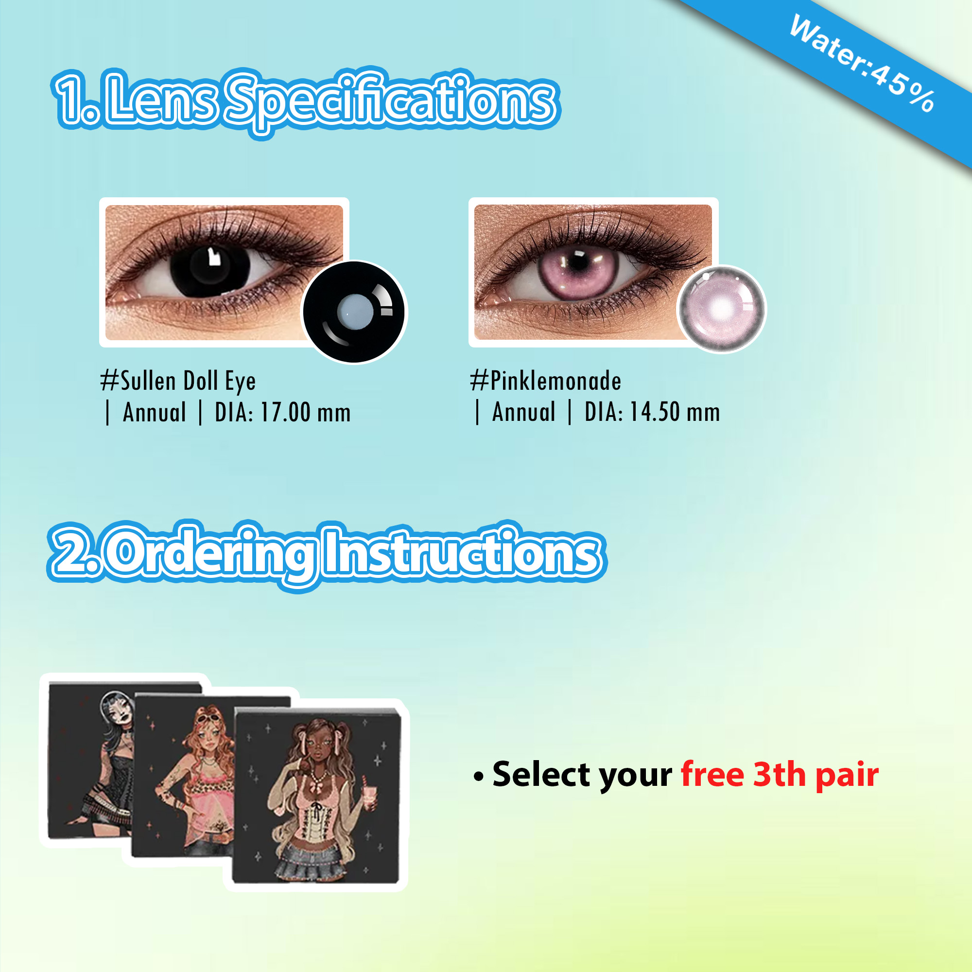 Summer Essentia X 3 Pairs Bigger Cute Dolly Eye Set Enlarge | Pink 17mm (Customized✨）