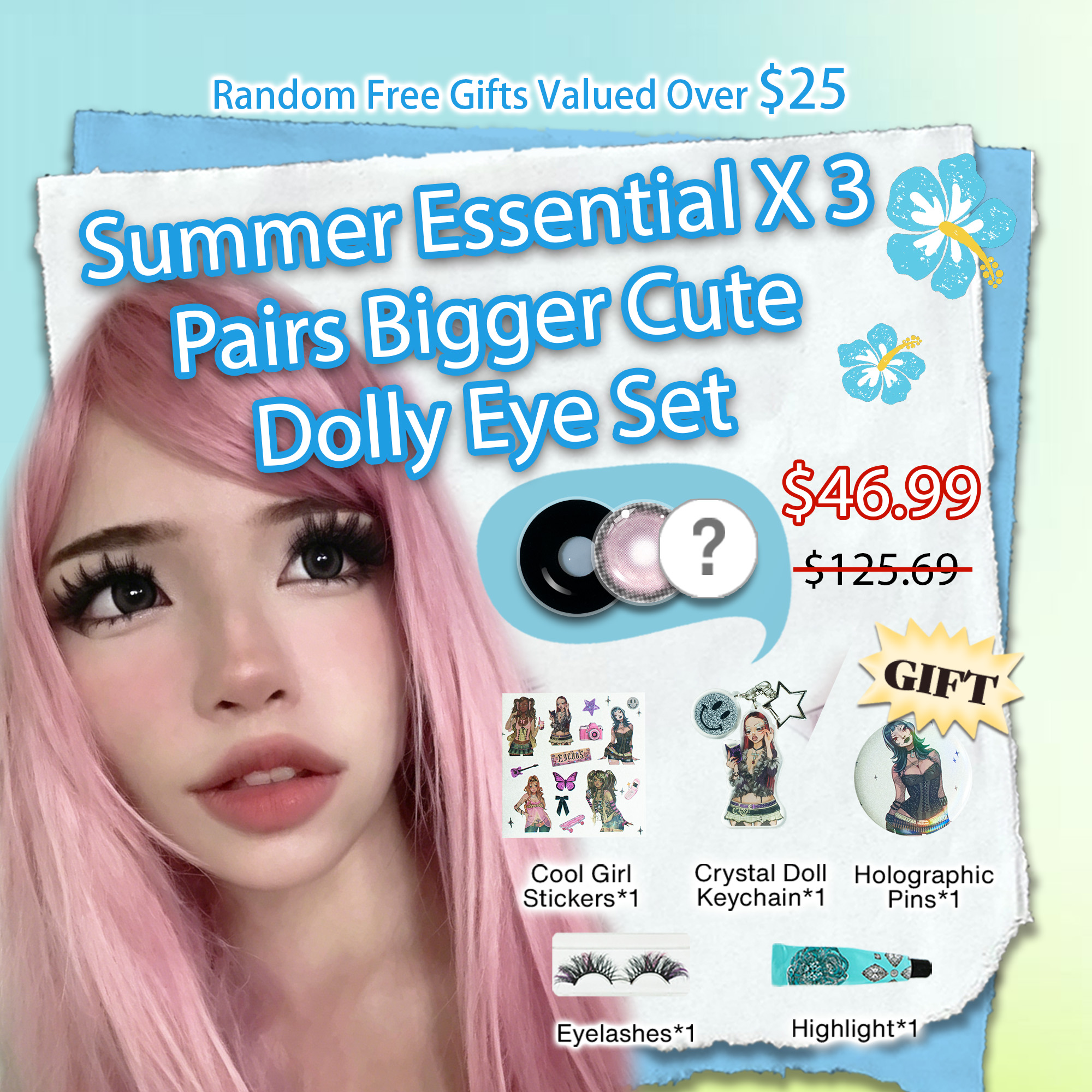 Summer Essentia X 3 Pairs Bigger Cute Dolly Eye Set Enlarge | Pink 17mm (Customized✨）