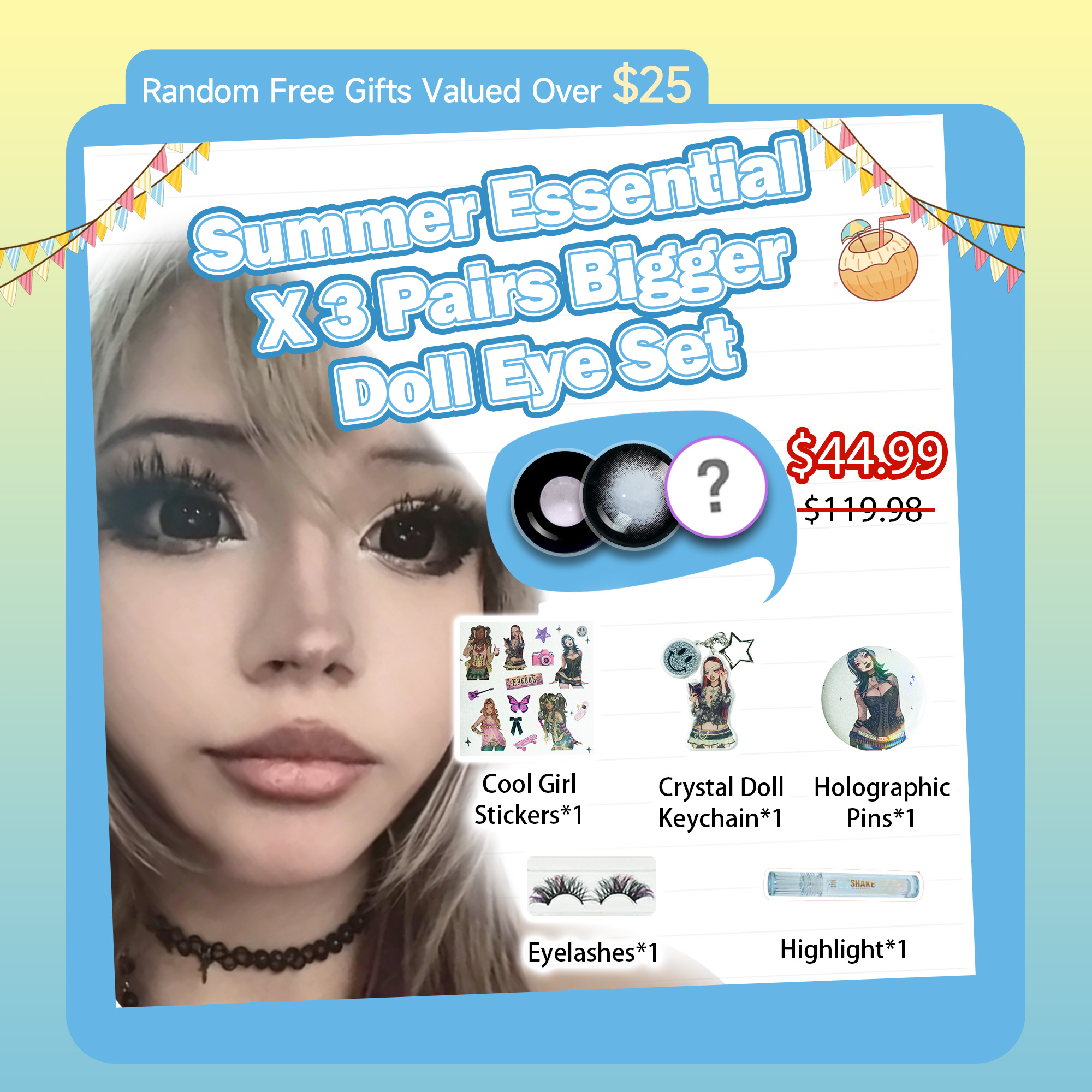 Summer Essentia X 3 Pairs Dolly Eye Set  | Enlarge | Black (Customized✨)