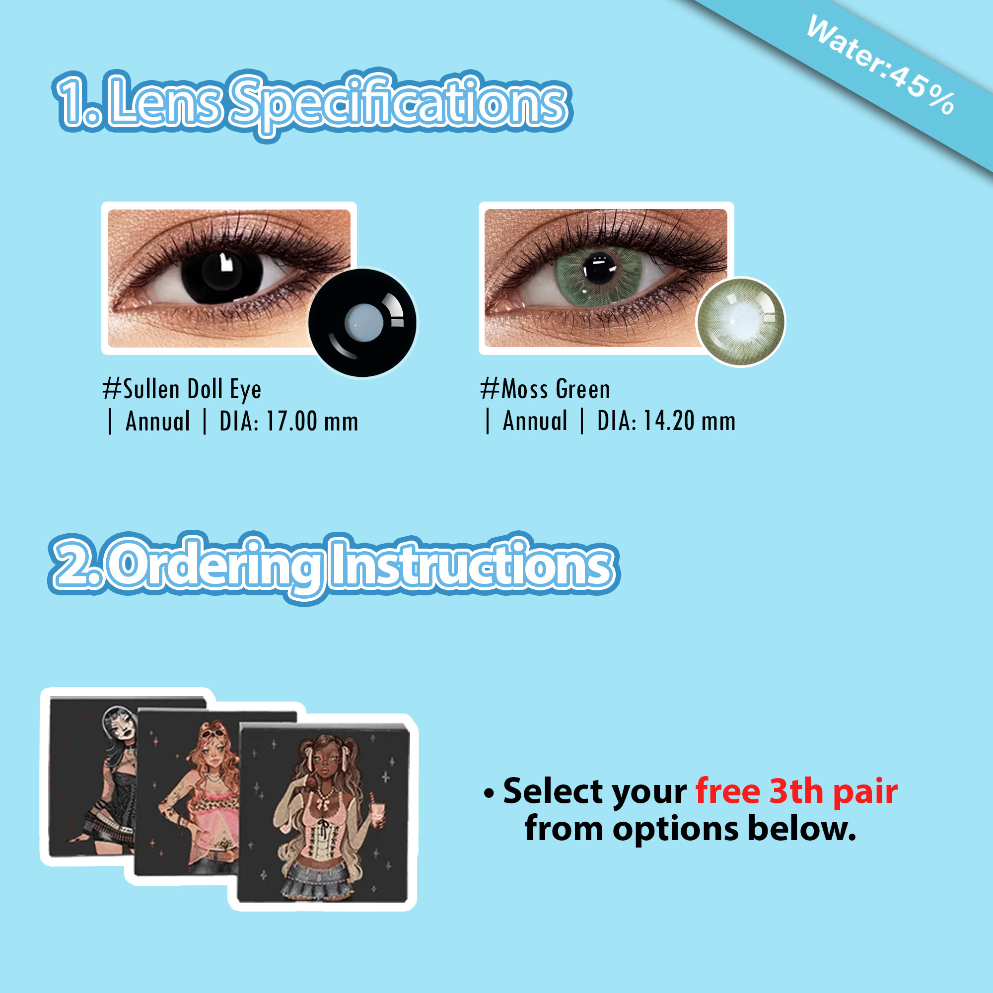 Summer Essentia X 3 Pairs Plum Soda Green Bigger Eye Set | Dolly | Enlarge | Green 17mm  (Customized✨)