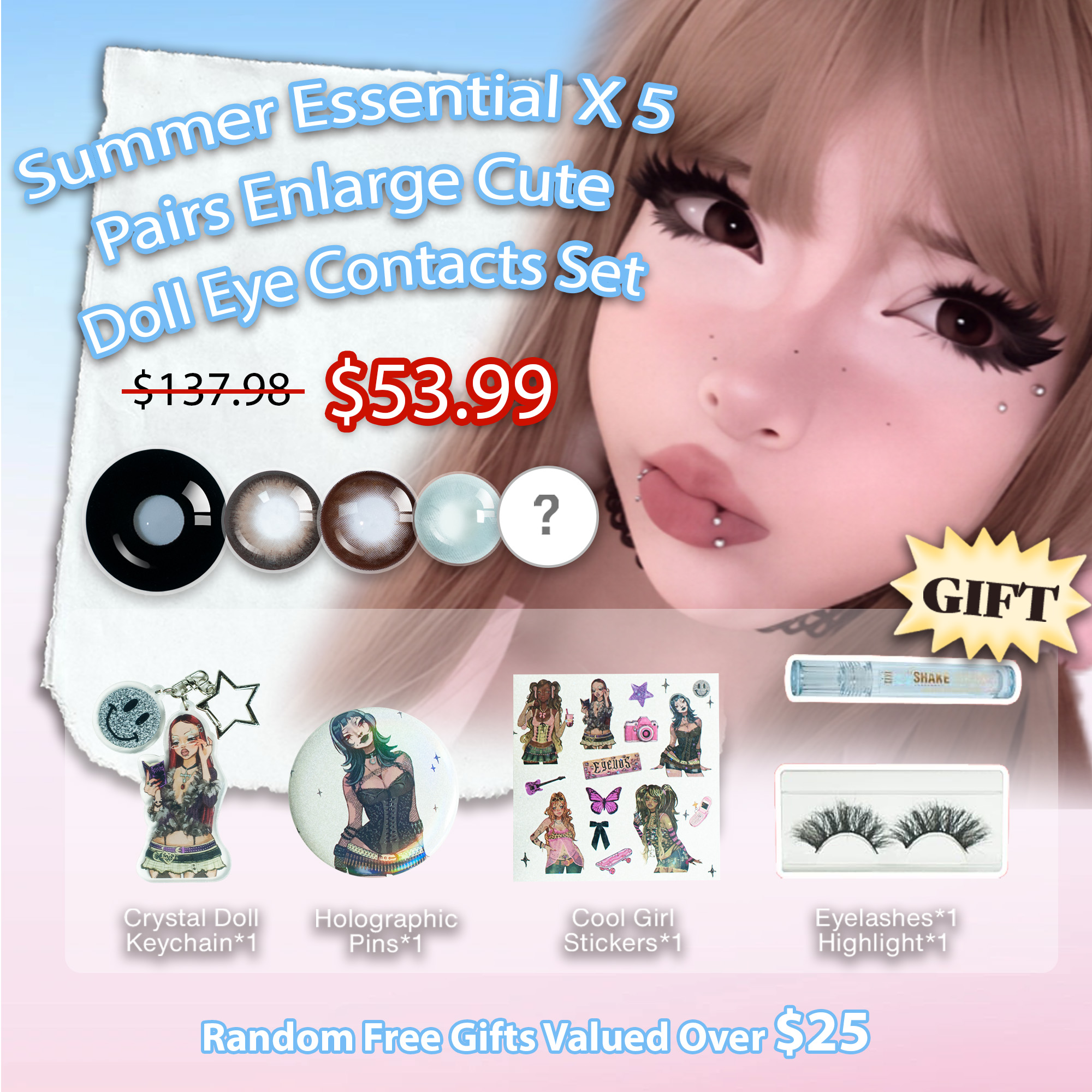 Summer Essential X 5 Pairs Enlarge Cute Doll Eye Contacts Set | Black |17mm (Customized✨）