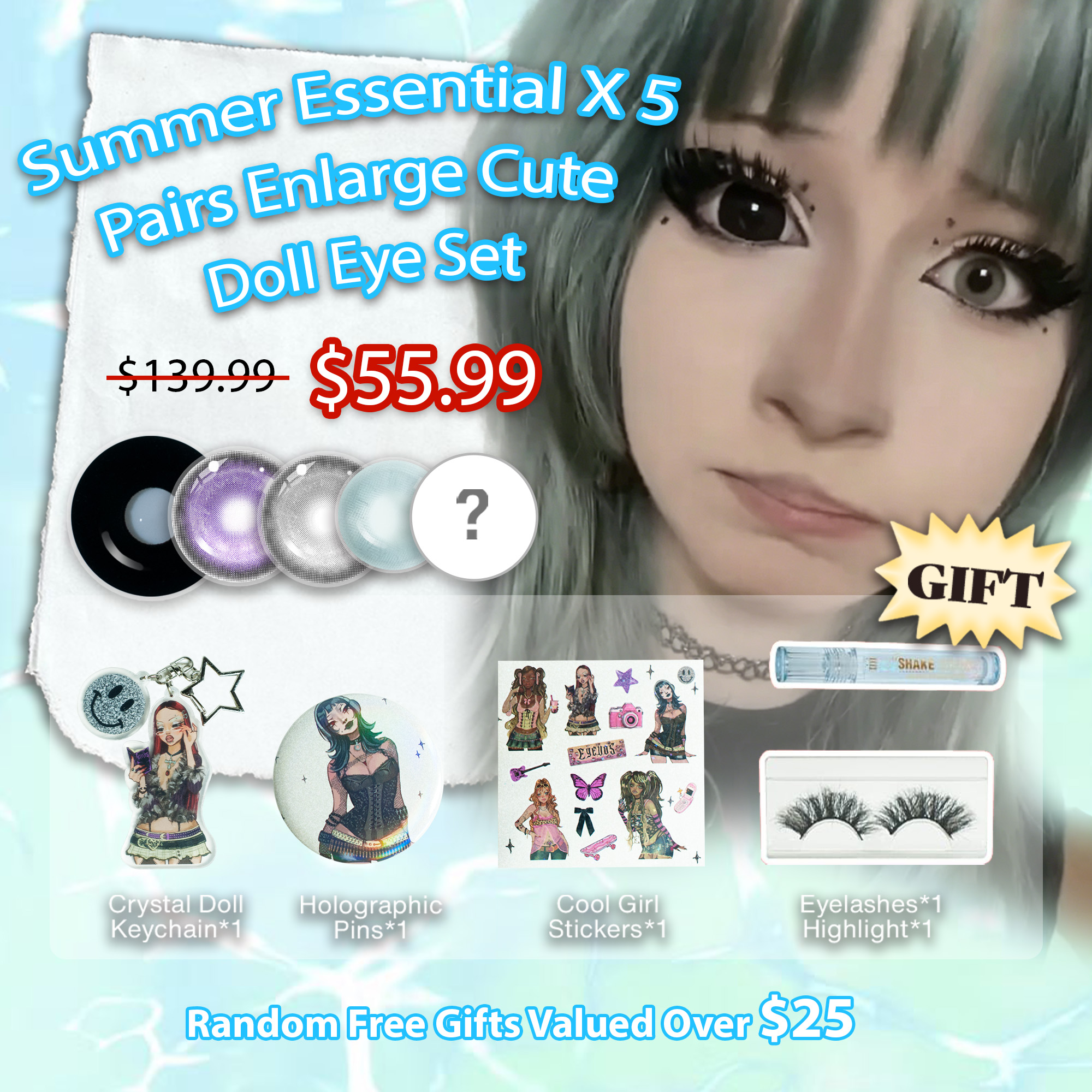 Summer Essential X 5 Pairs Enlarge Cute Doll Eye Set | Black |17mm (Customized✨）