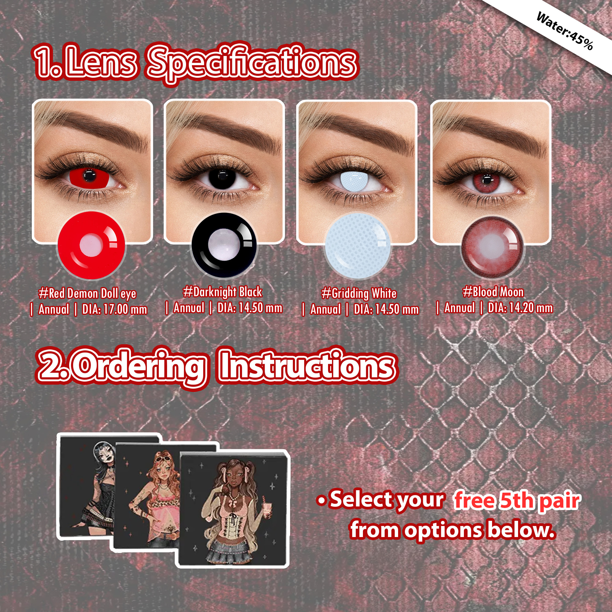 Summer Essential X 5 Pairs Enlarge Doll Eye Contacts Set | Red | 17mm (Customized✨）
