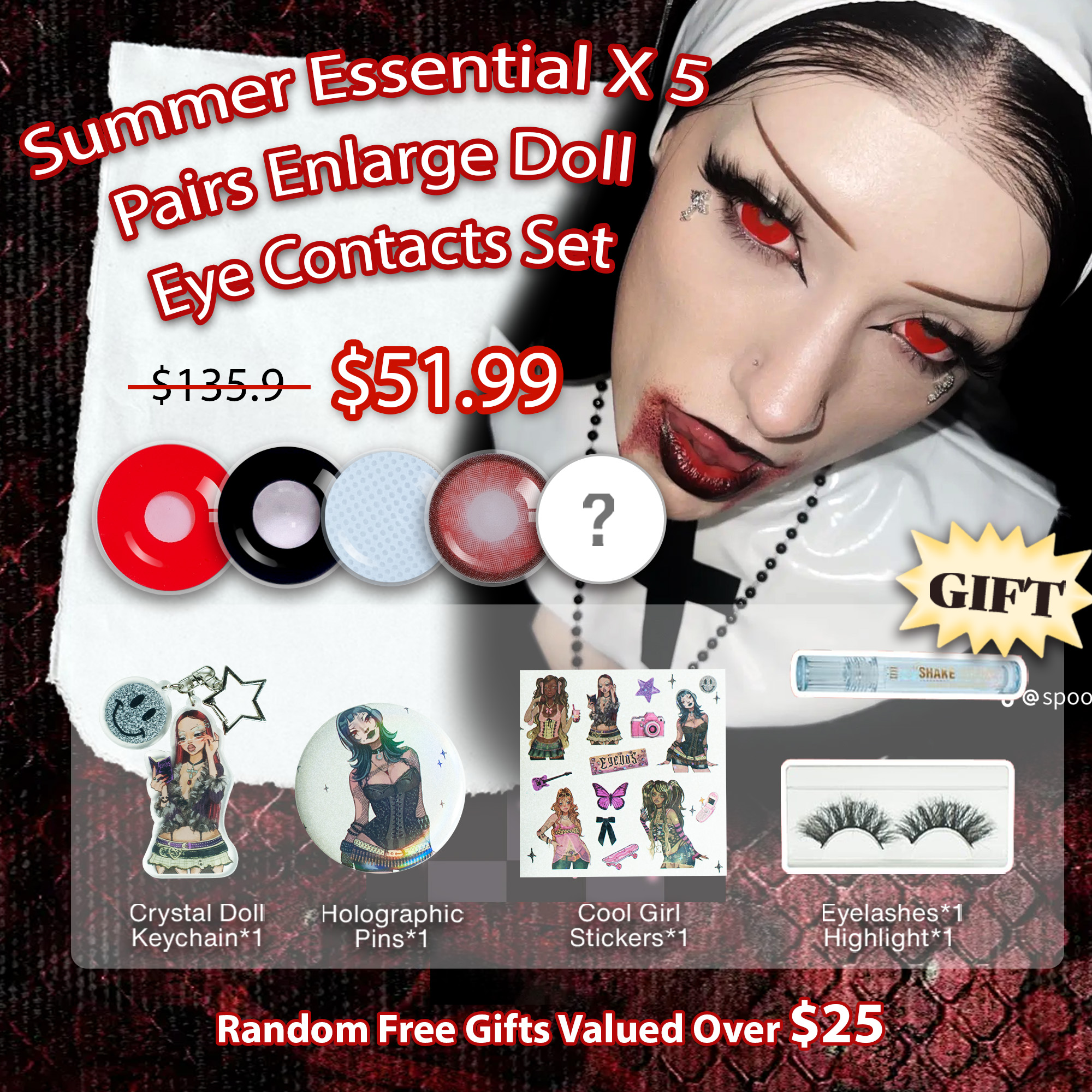 Summer Essential X 5 Pairs Enlarge Doll Eye Contacts Set | Red | 17mm (Customized✨）
