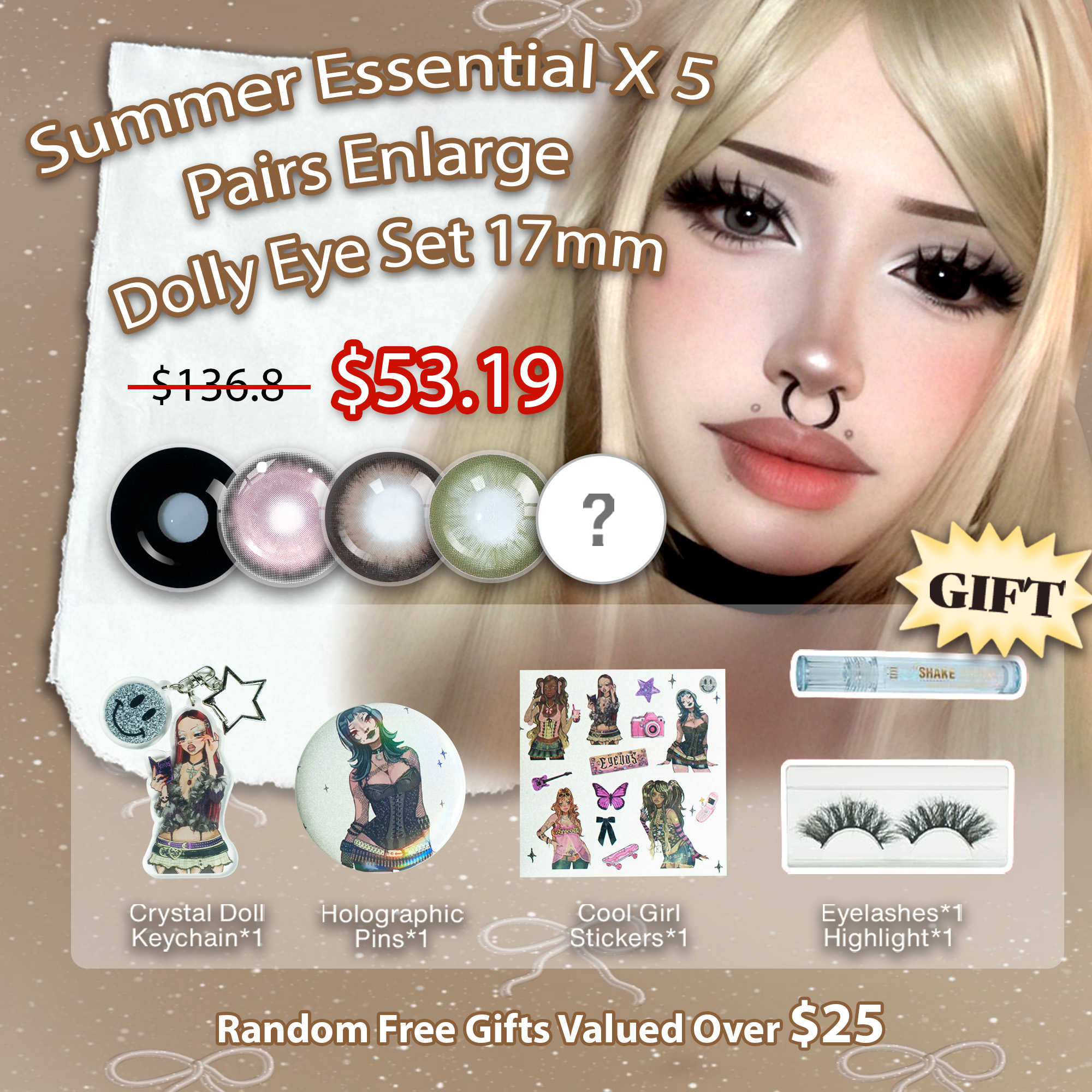 Summer Essential X 5 Pairs Enlarge Dolly Eye Set 17mm (Customized✨)