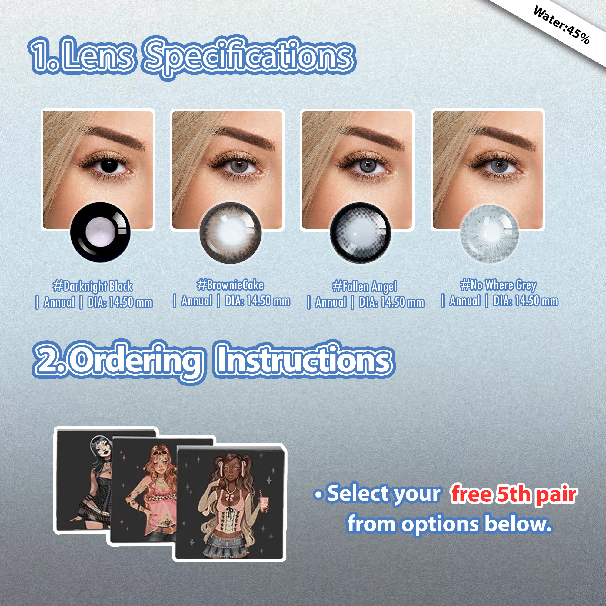 Summer Essential x 5 Pairs Bigger Cute Contacts Set  | Enlarge | 17mm (Customized✨)
