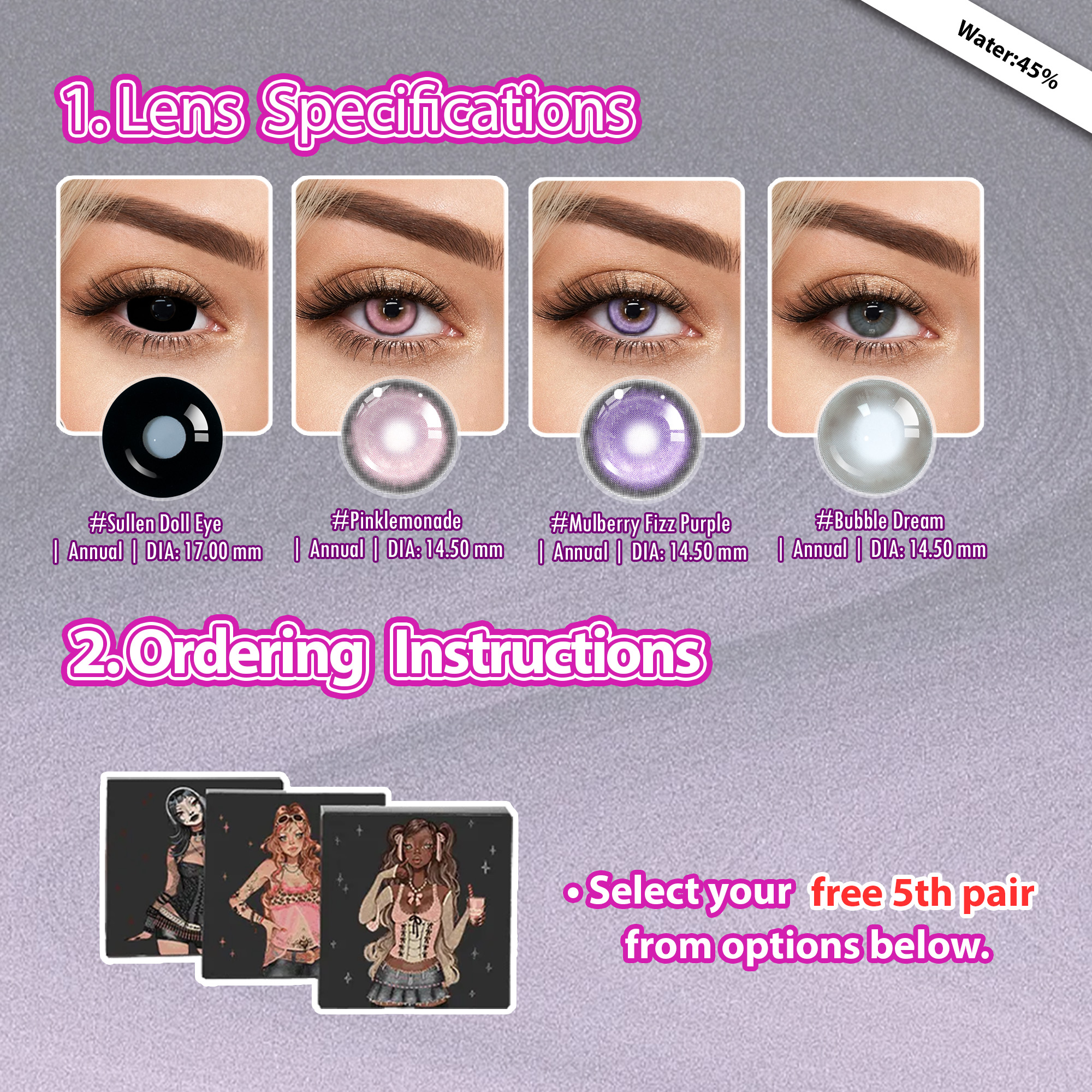 Summer Essential x 5 Pairs Black Bigger Dolly Contacts Set | Enlarge | 17mm (Customized✨)