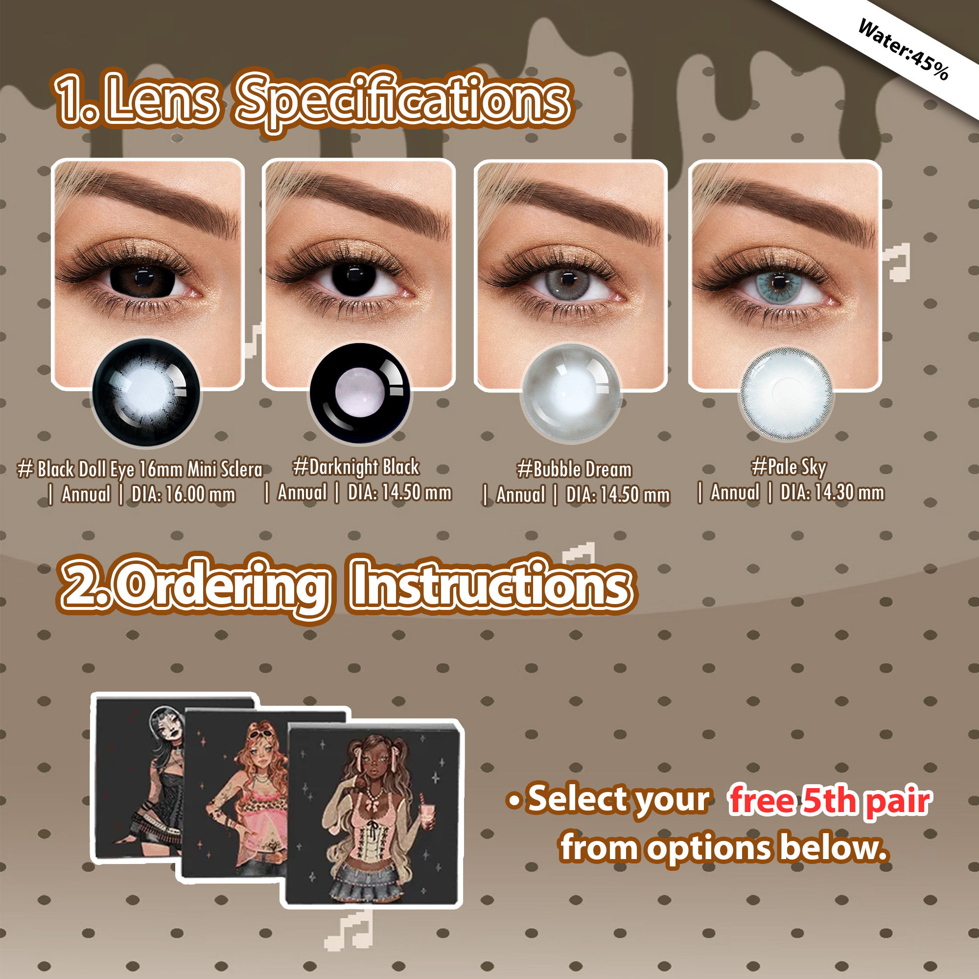 Summer Essential x 5 Pairs Black Bigger Dolly Set | Enlarge 16mm (Customized✨) 