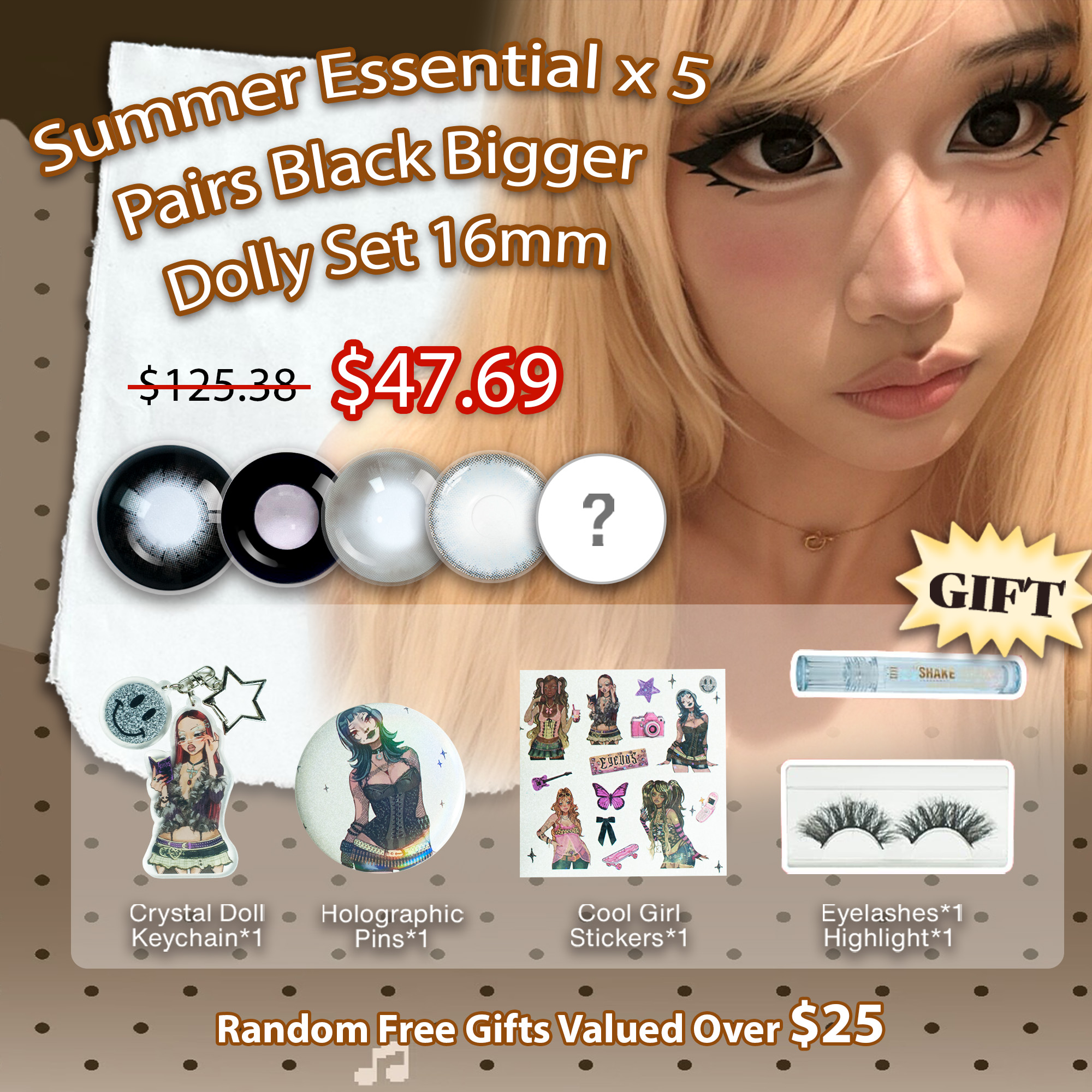 Summer Essential x 5 Pairs Black Bigger Dolly Set | Enlarge 16mm (Customized✨) 