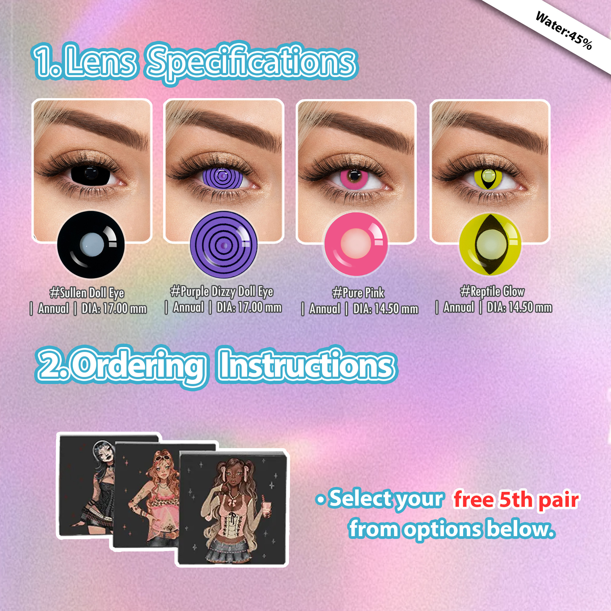 Summer Essential x 5 Pairs Cosplay Bigger Contacts Set  | Enlarge | 17mm (Customized✨)