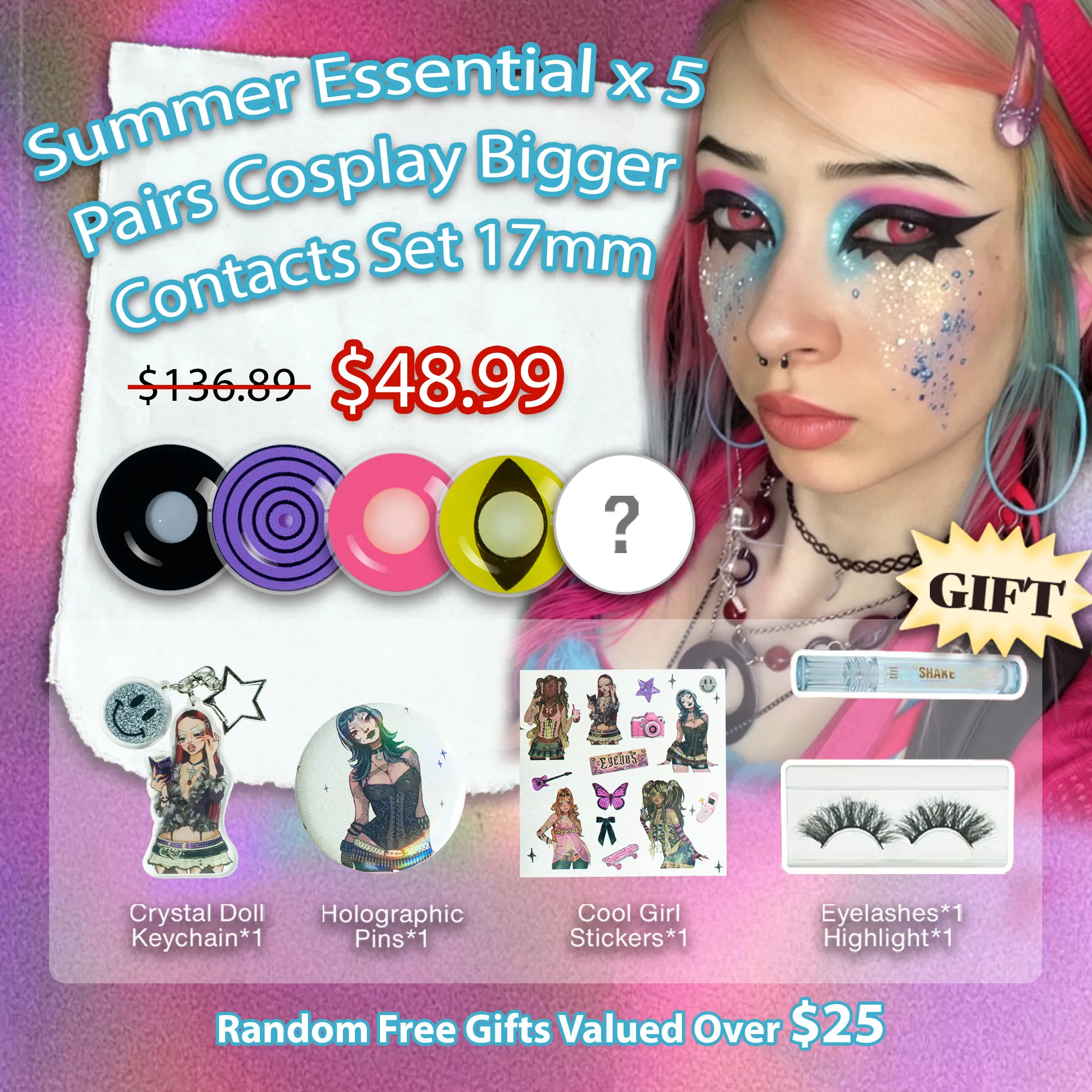 Summer Essential x 5 Pairs Cosplay Bigger Contacts Set  | Enlarge | 17mm (Customized✨)