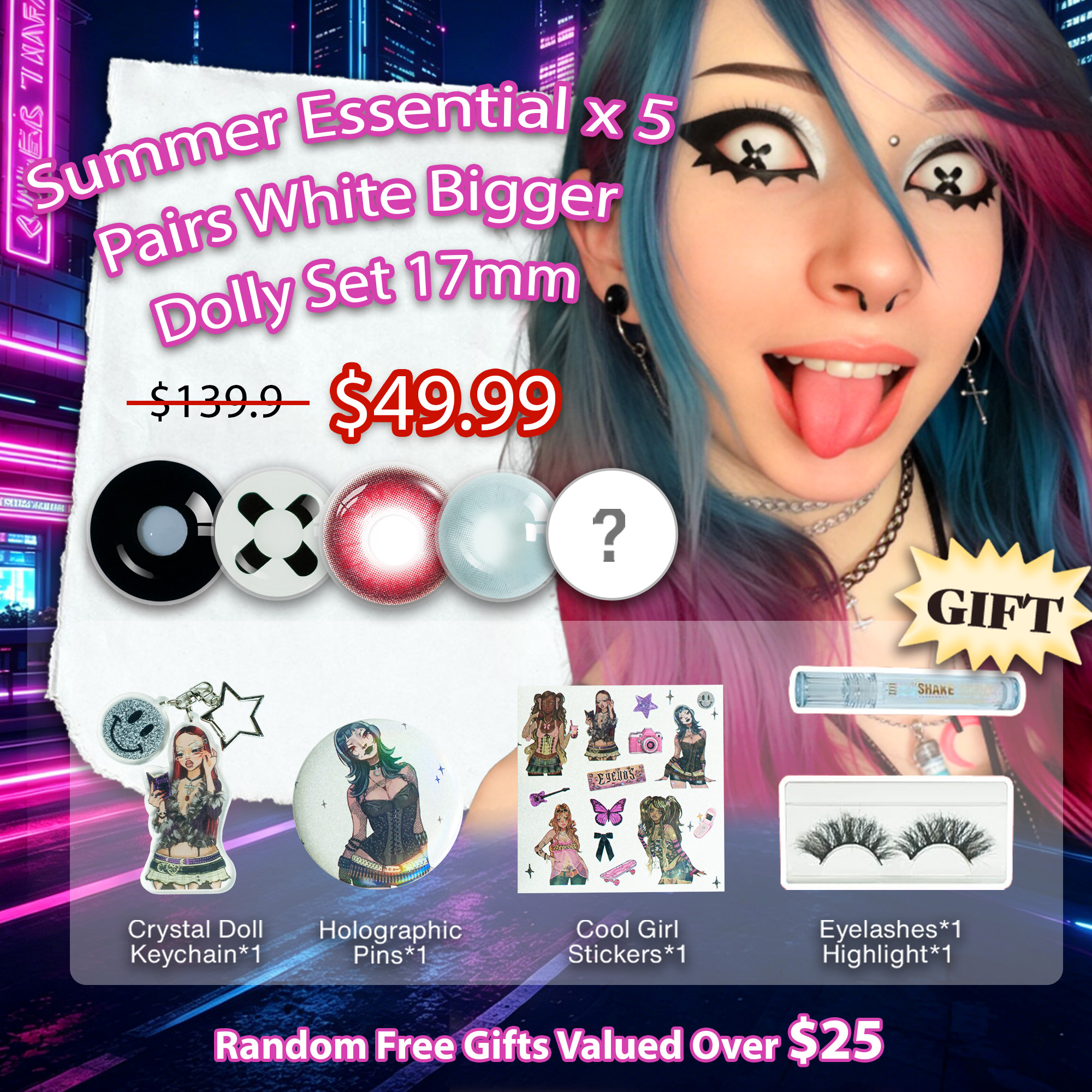 Summer Essential x 5 Pairs White Bigger Dolly Set 17mm | 1 Year (Customized✨)