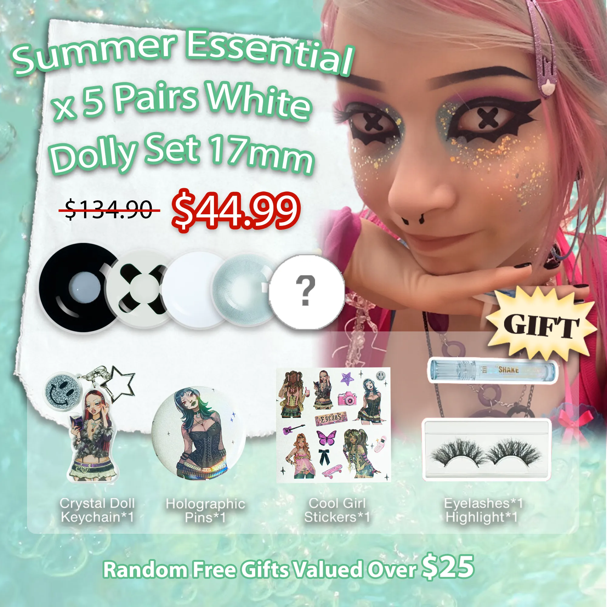 Summer Essential X 5 Pairs White Dolly Set 17mm | 1 Year (Customized✨)