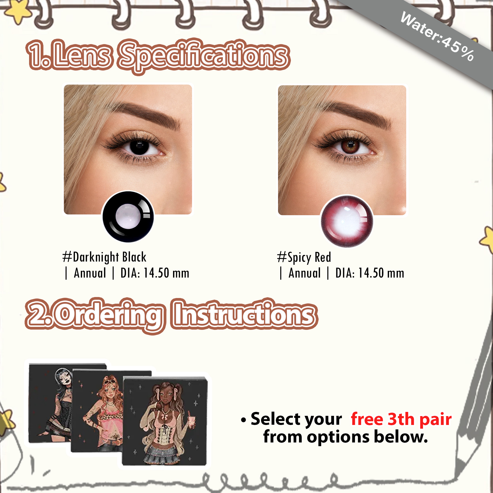 Back to School X 3 Pairs Red Dolly Eye Set | Bigger (Customized✨)