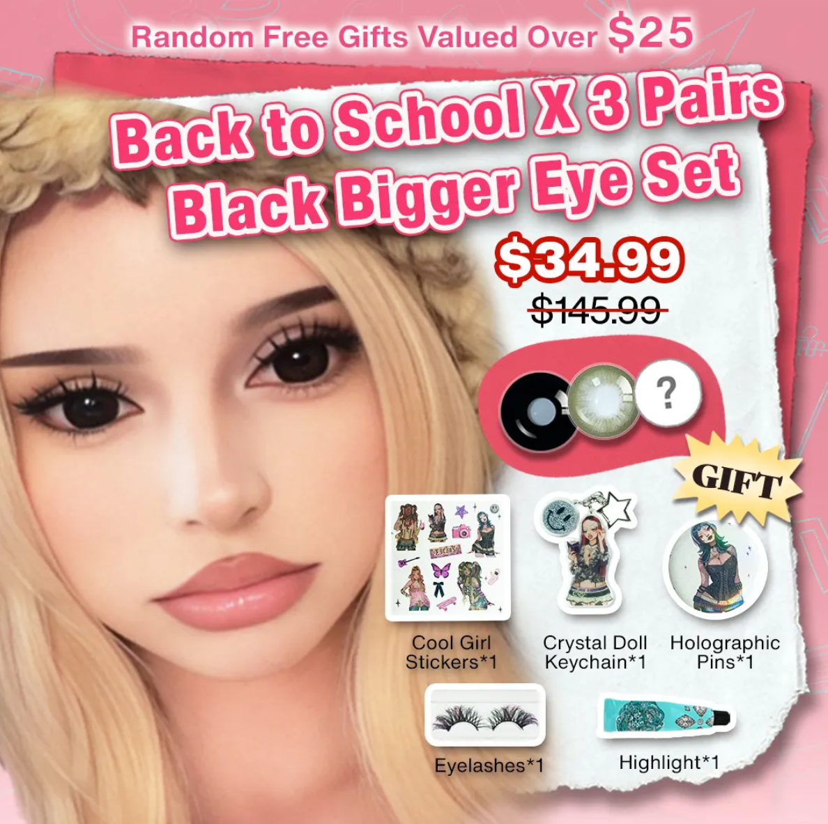 Back to School X 3 Pairs Black Bigger Eye Set | 17mm (Customized✨)
