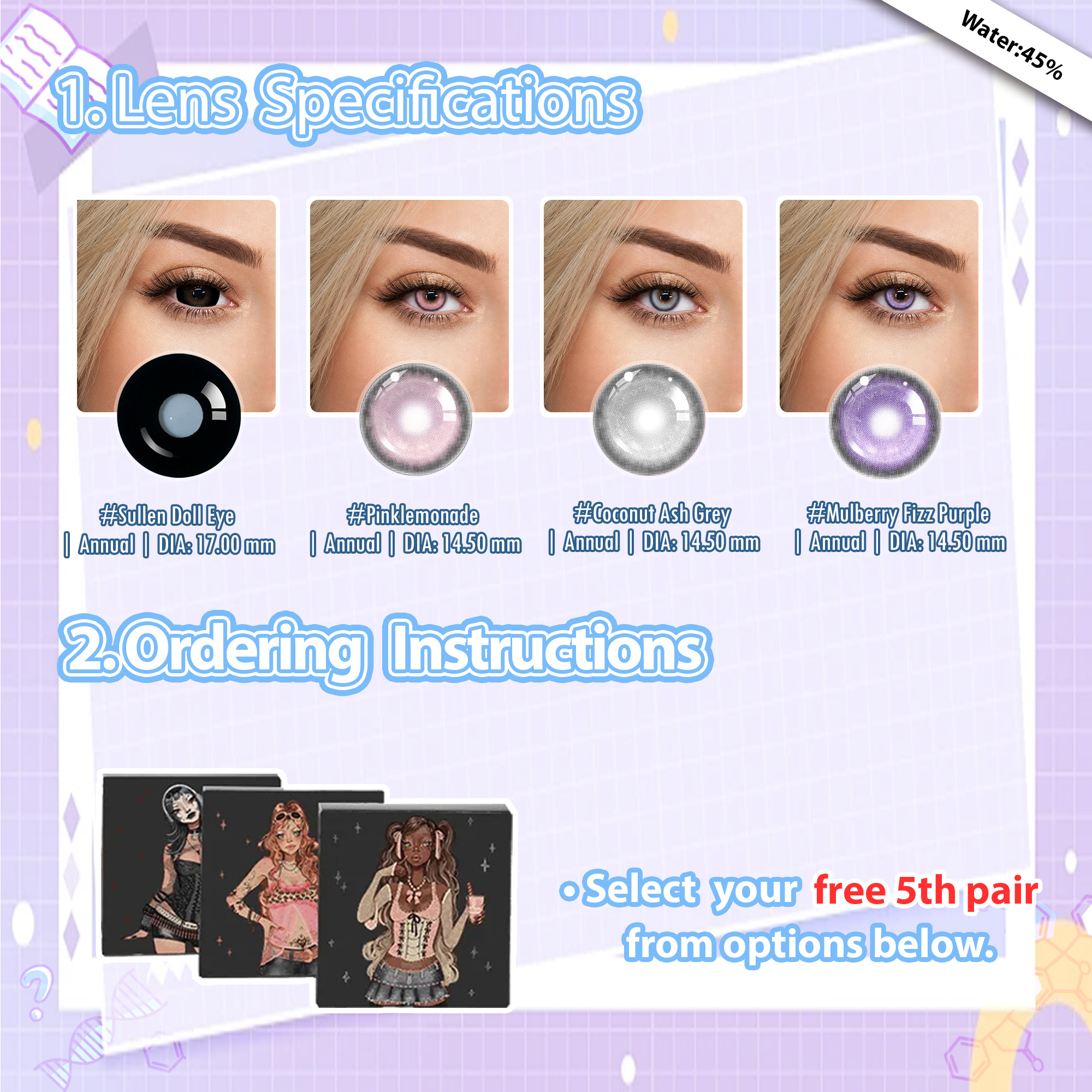 Back to School X 5 Pairs Purple Dolly Eye Set | Bigger | 17mm (Customized✨)