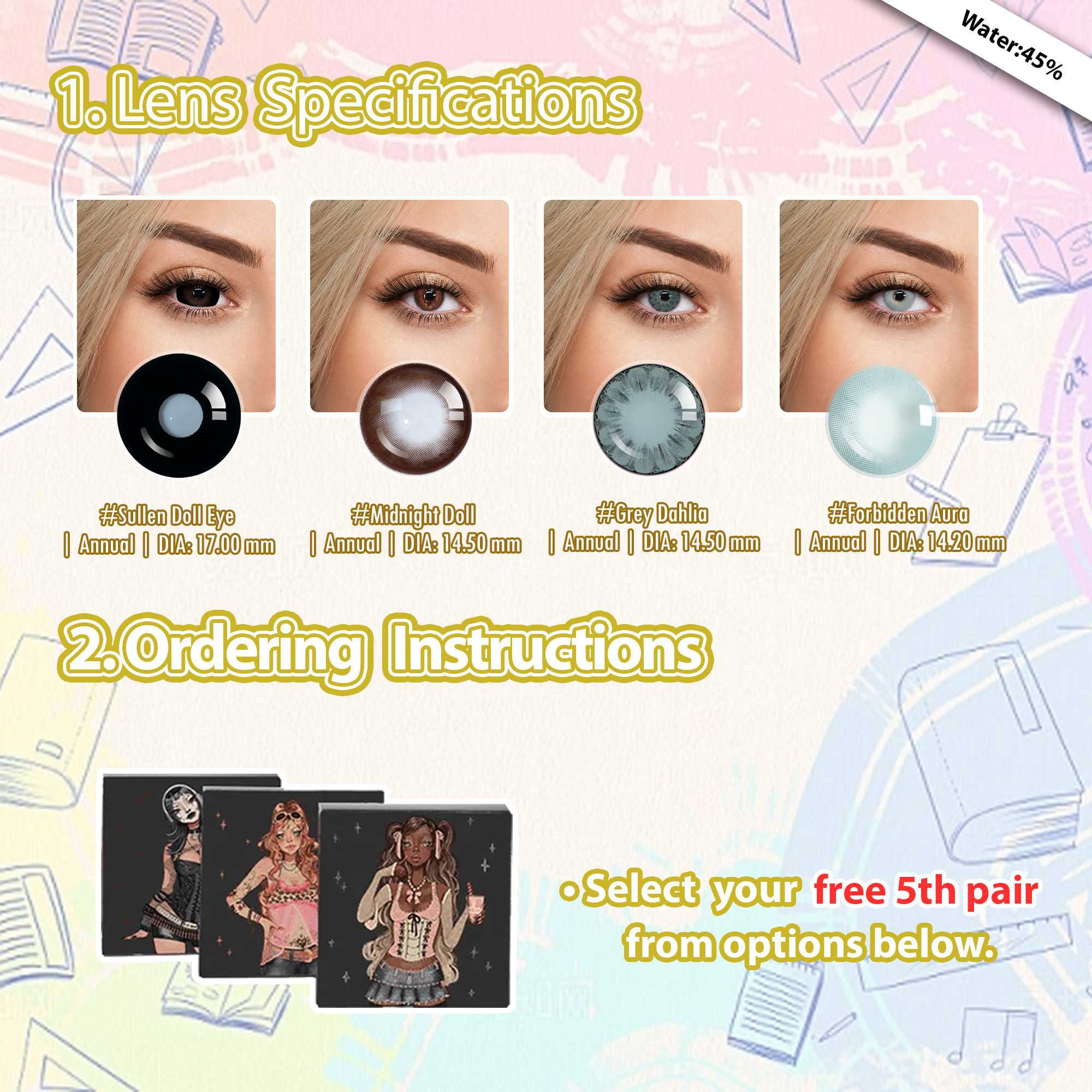 Back to School X 5 Pairs Dolly Eye Set | Enlarge | 17mm (Customized✨)