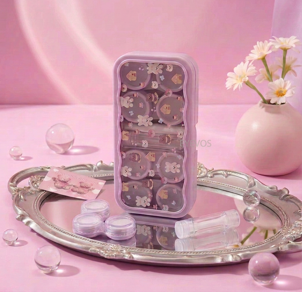 EYEVOS Dollhouse 4-Pair Contact Lens Storage Case with Mirror