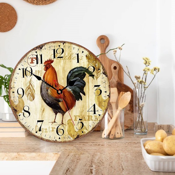 Vintage Farmhouse Kitchen Wall Clocks Battery Operated Rooster Analog   8 Inch 05 