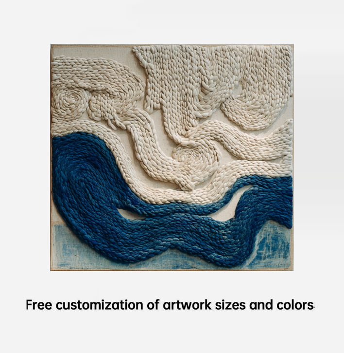 Blue & Cream Woven Fiber Art Wall Hanging: Modern Boho Decor