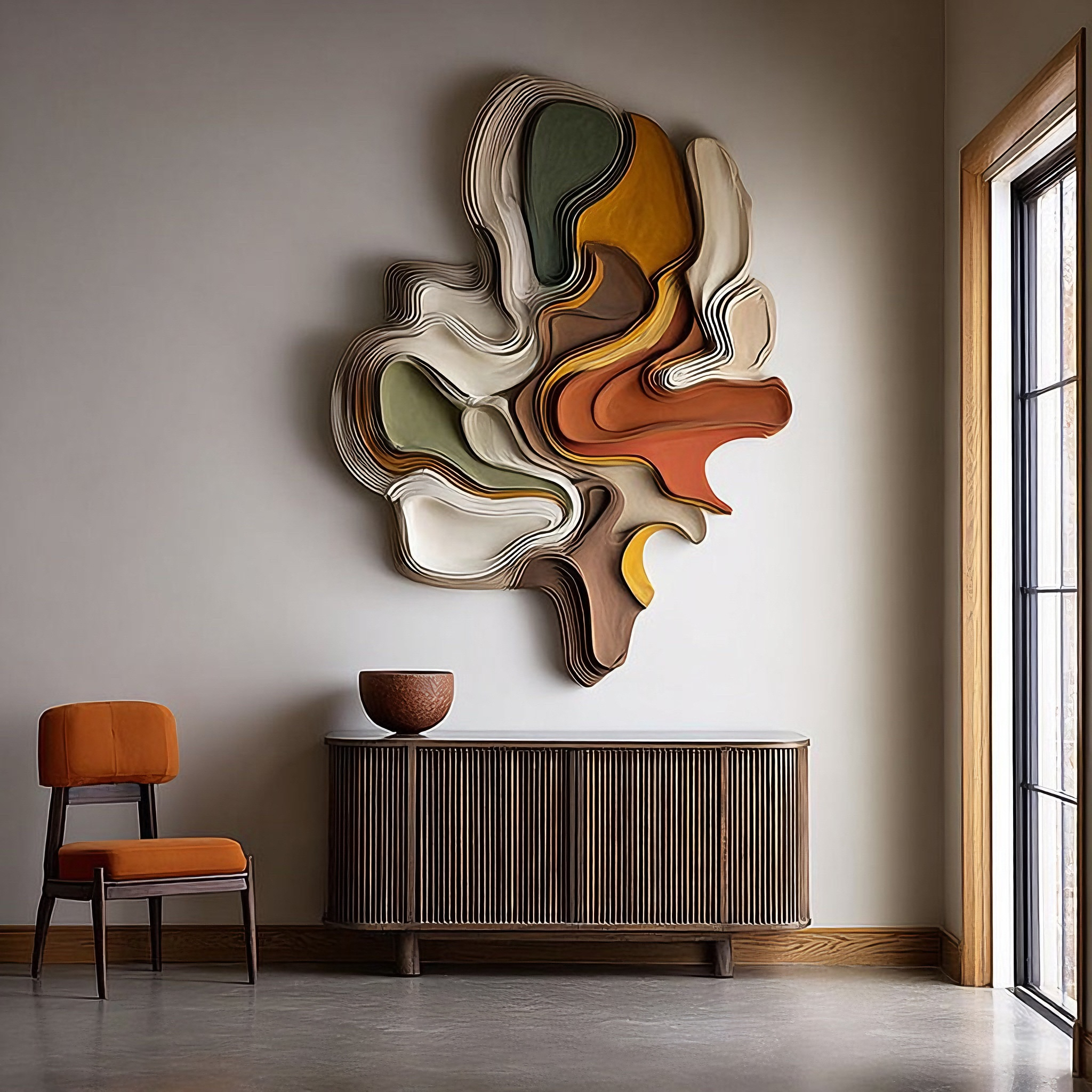 Large Abstract Wood Wall Art, 3D Wooden Wall Sculpture, Modern Organic Wall Decor, Minimalist Artwork, Textured Neutral Living Room Decor