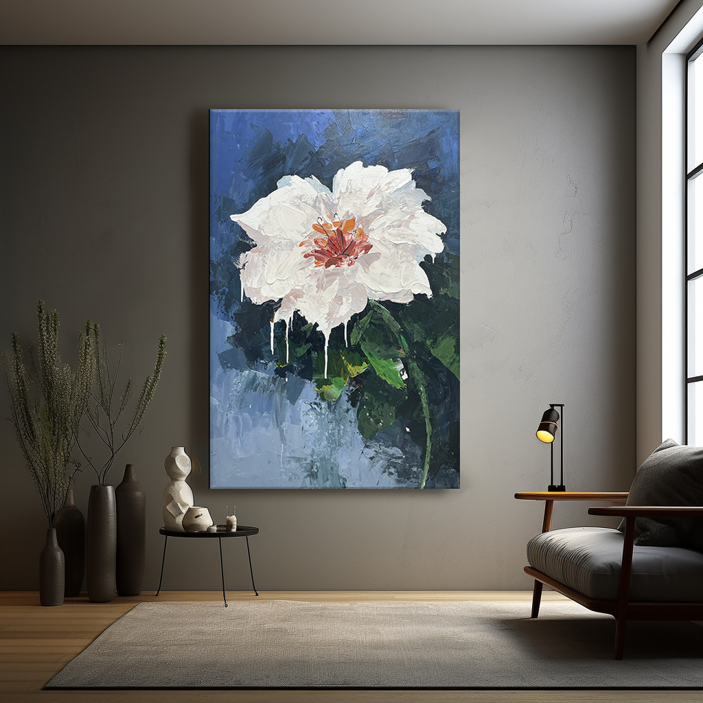 abstract white flower wall art-textured painting-oil paint