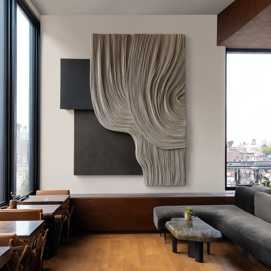 Large Fiber Wall Art, Minimalist Textile Sculpture, Neutral Modern Wall Hanging, Handmade 3D Fiber Art for Living Room