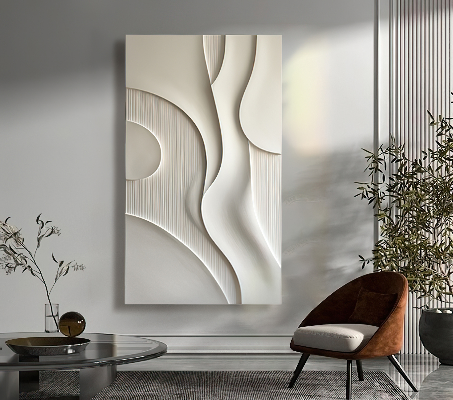 modern minimalist wall art-textured-wood carving