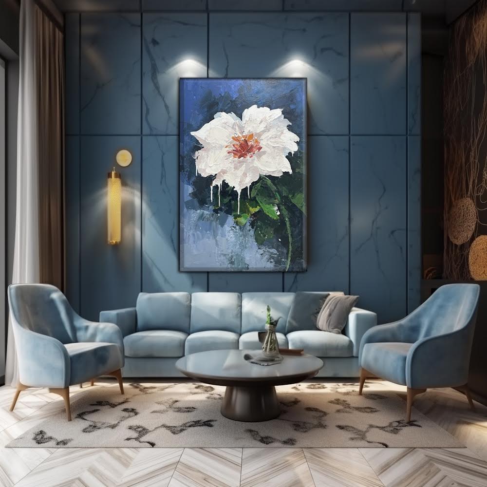 abstract white flower wall art-textured painting-oil paint