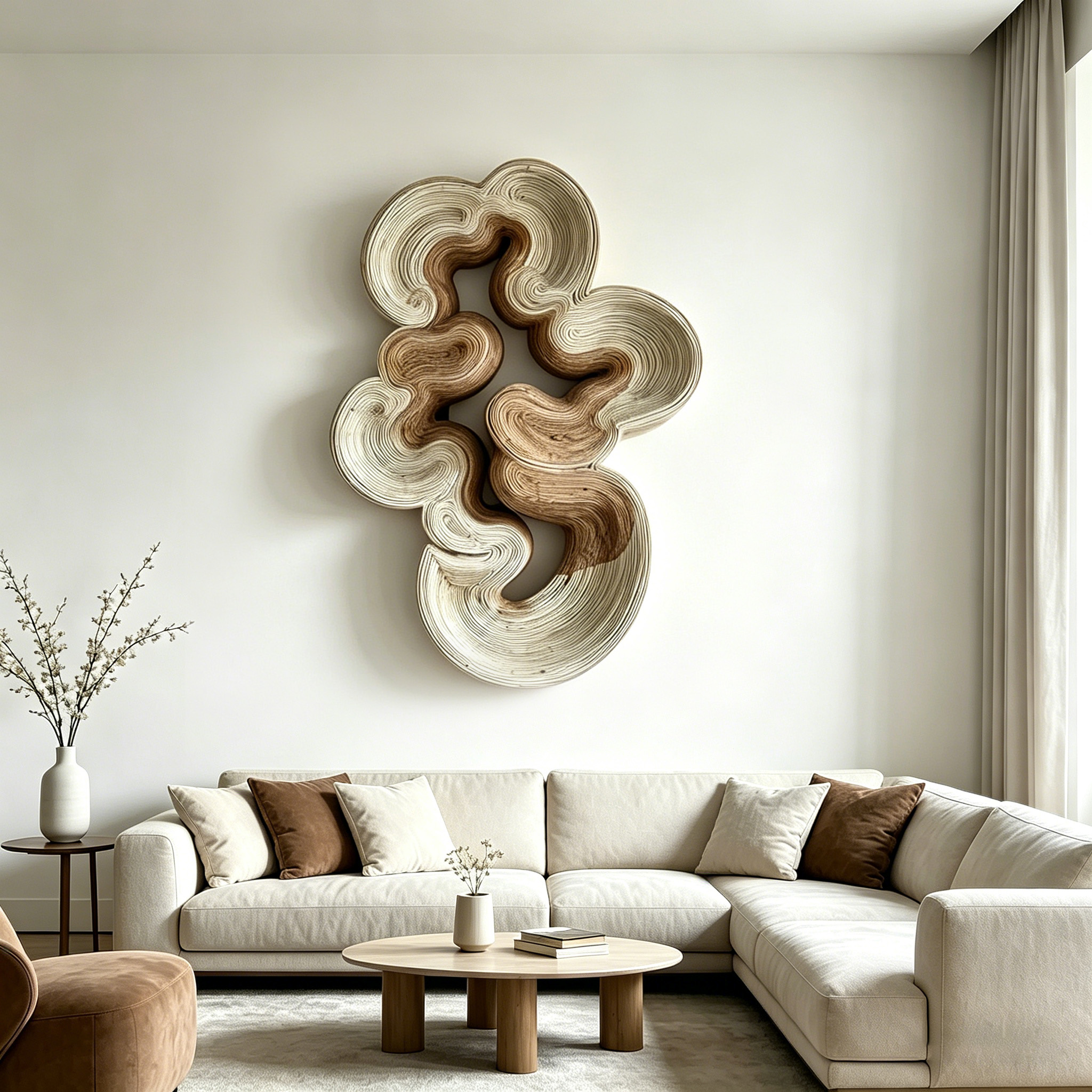 Abstract Wood Wall Art, Organic Wooden Wall Sculpture, Handmade 3D Wall Decor, Neutral Textured Wall Art, Modern Minimalist Wall Hanging